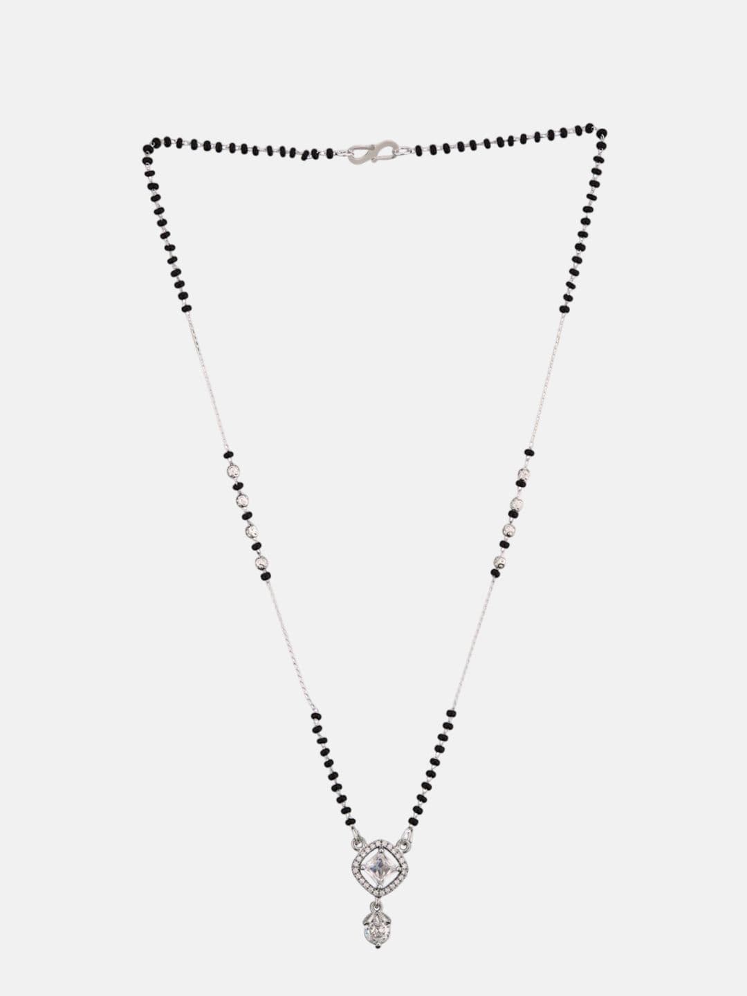 ATIBELLE Set Of 2 Silver-Plated Cubic Zirconia Studded & Beaded Mangalsutras thumbnail 2