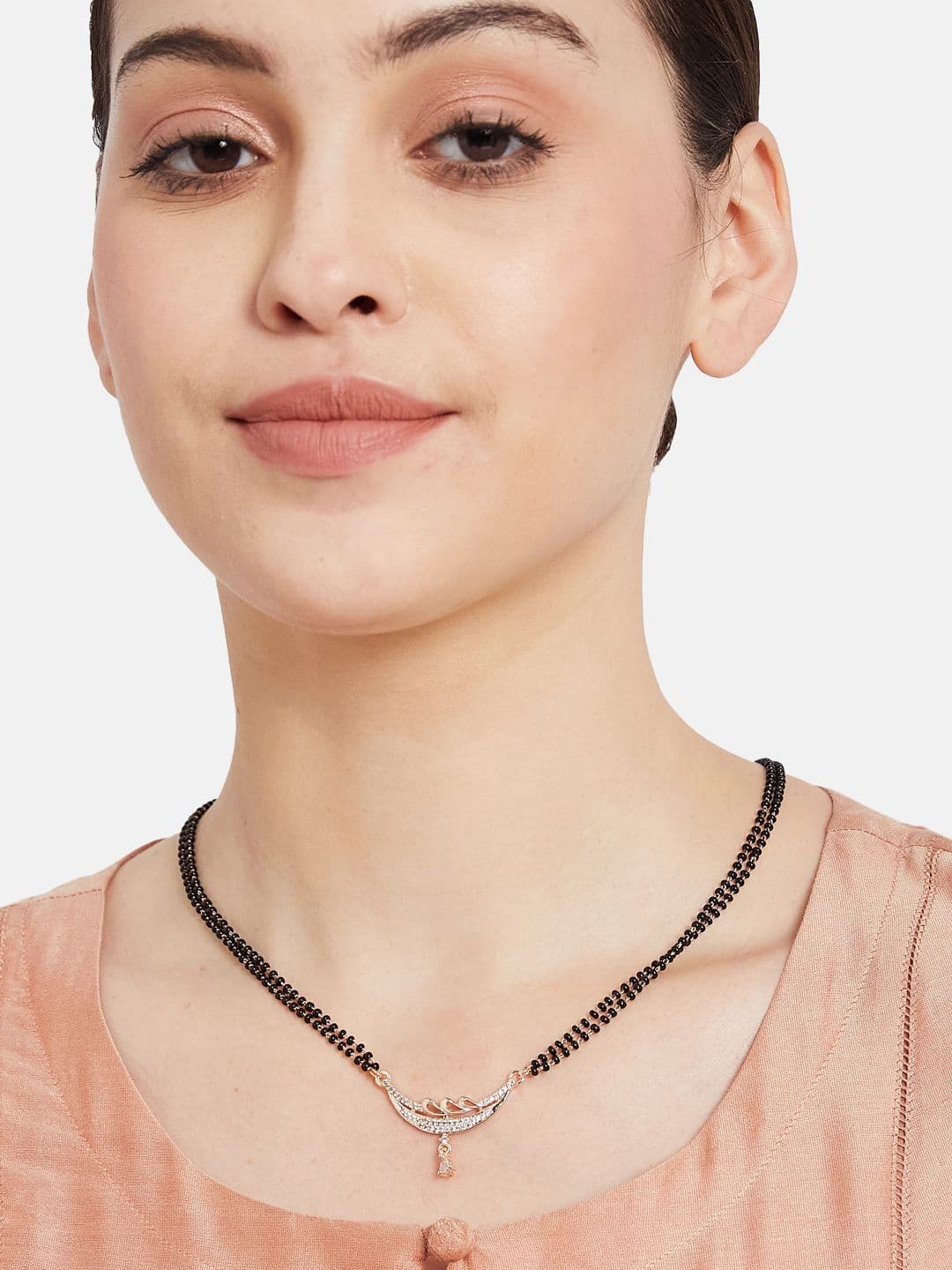 ATIBELLE Set Of 2 Silver-Plated Cubic Zirconia Studded & Beaded Mangalsutras thumbnail 4