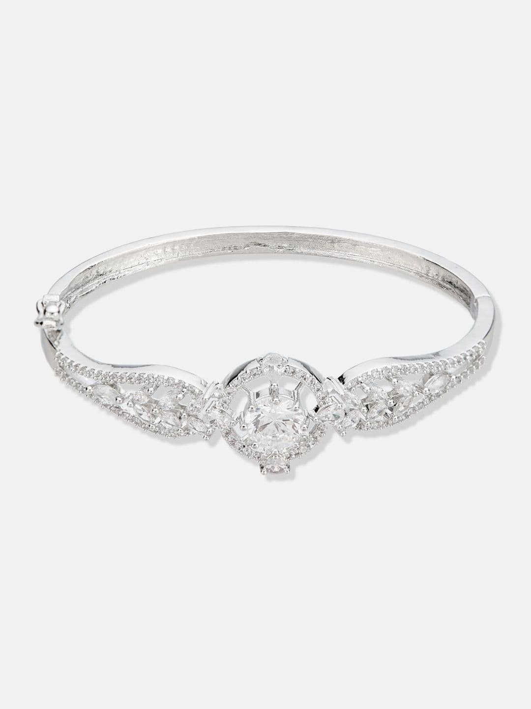 ATIBELLE Women 2 Brass Cubic Zirconia Silver-Plated Cuff Bracelet thumbnail 4