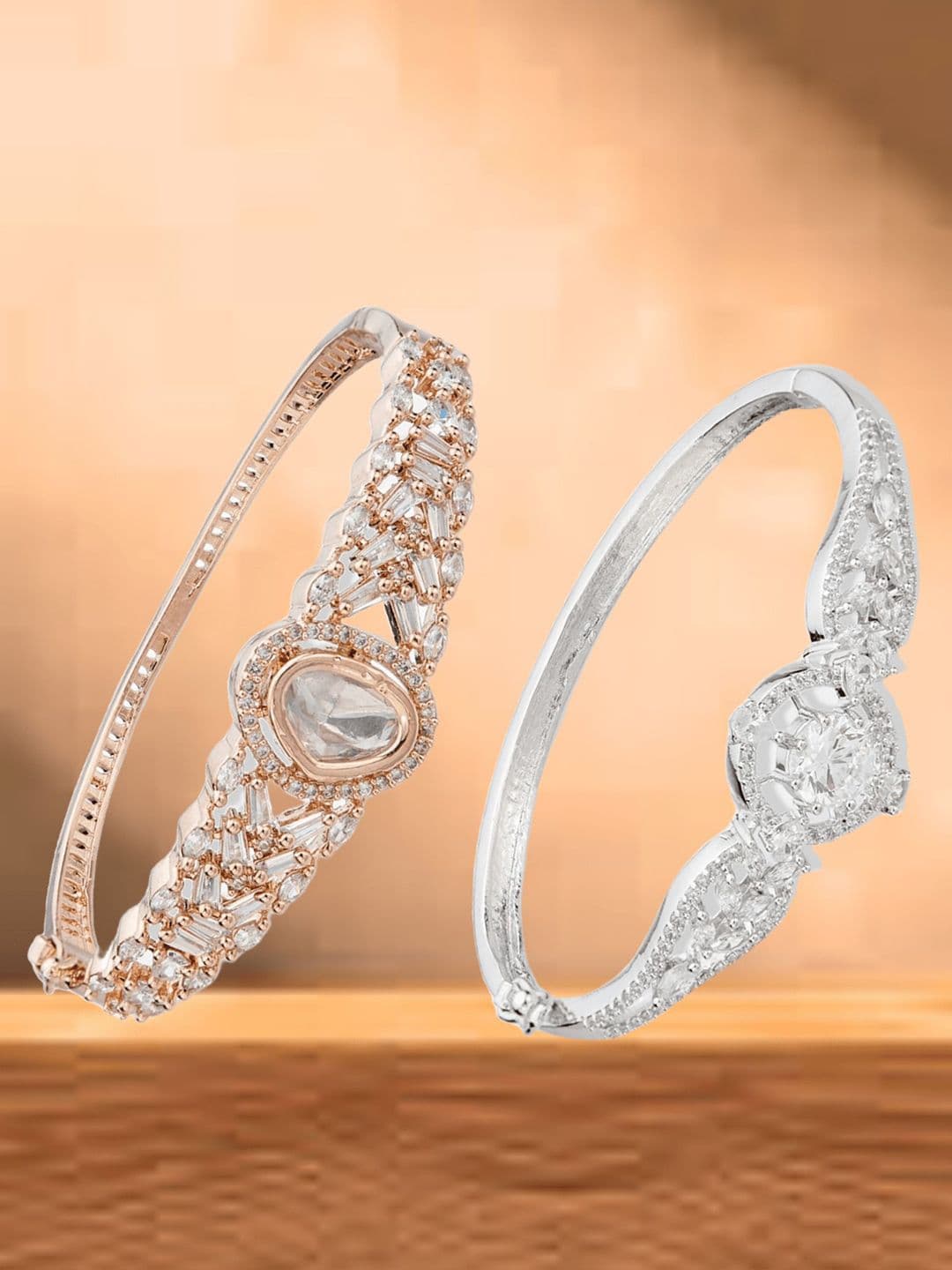 ATIBELLE Women 2 Brass Cubic Zirconia Rose Gold-Plated Link Bracelet