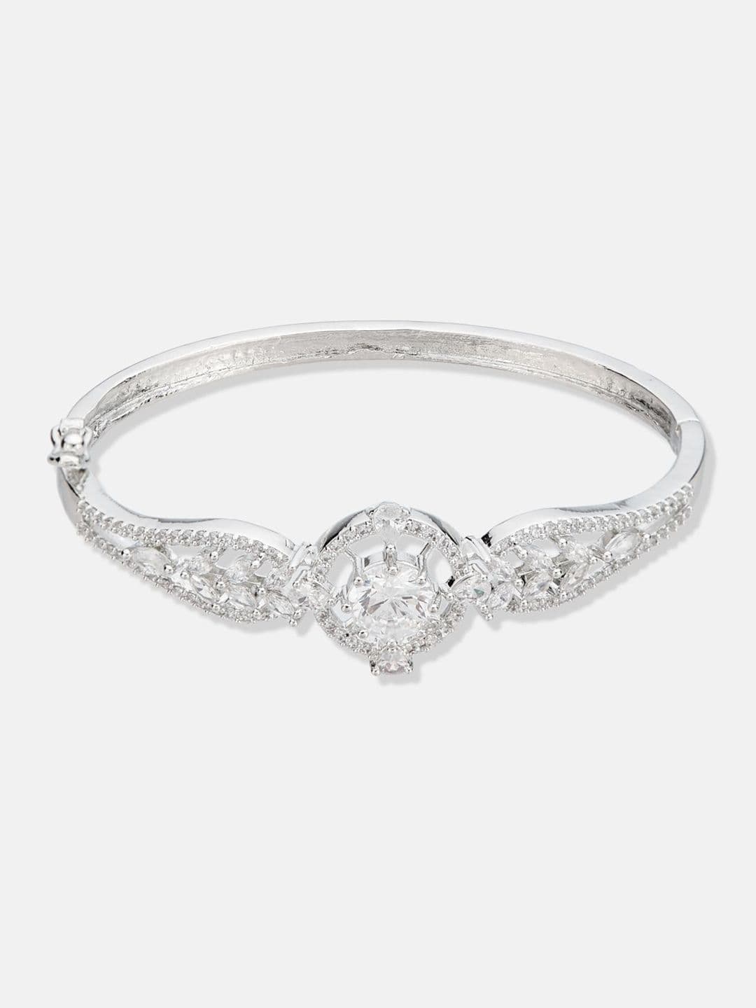 ATIBELLE Women 2 Brass Cubic Zirconia Silver-Plated Bangle-Style Bracelet thumbnail 2