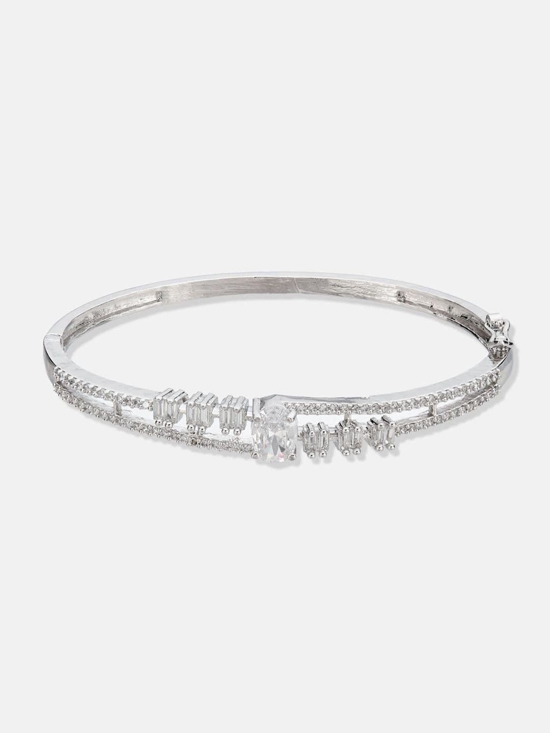 ATIBELLE Women 2 Brass Cubic Zirconia Silver-Plated Cuff Bracelet thumbnail 5