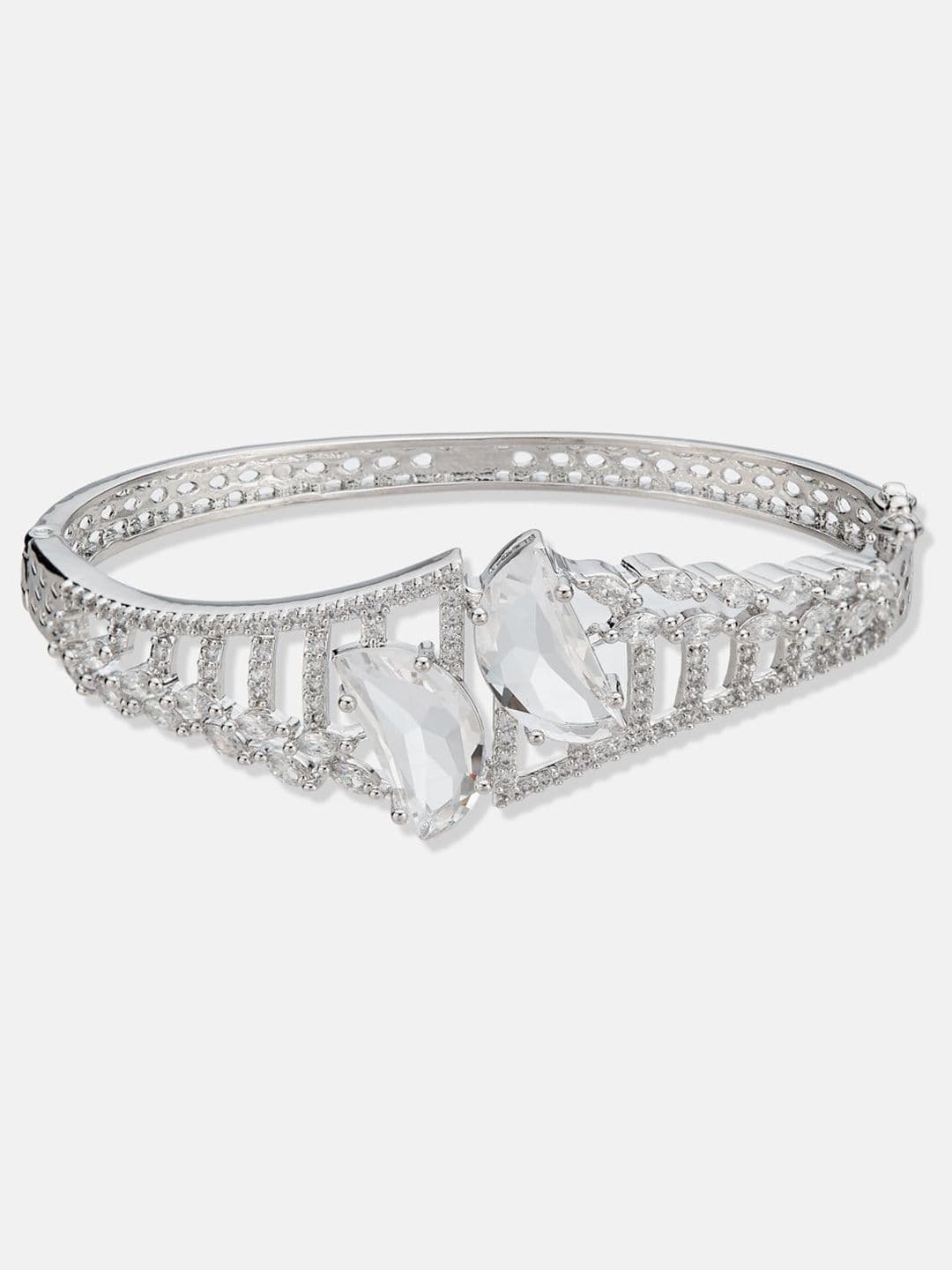 ATIBELLE Women 2 Brass Cubic Zirconia Silver-Plated Link Bracelet thumbnail 2