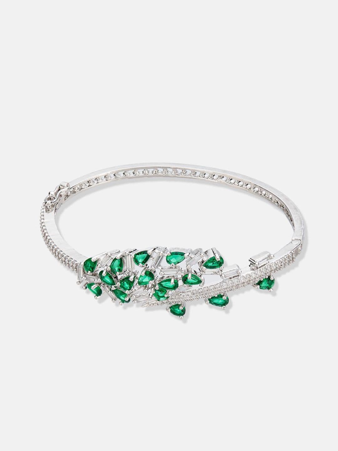 ATIBELLE Women 2 Brass Cubic Zirconia Silver-Plated Cuff Bracelet thumbnail 2