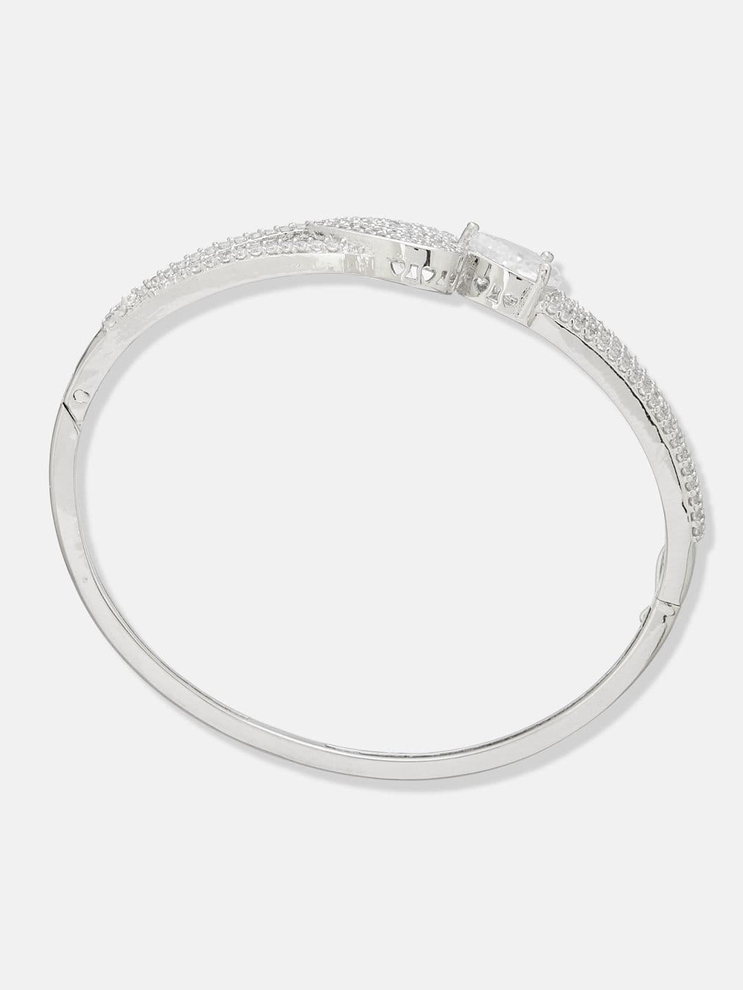 ATIBELLE Women 2 Brass Cubic Zirconia Silver-Plated Bangle-Style Bracelet thumbnail 4