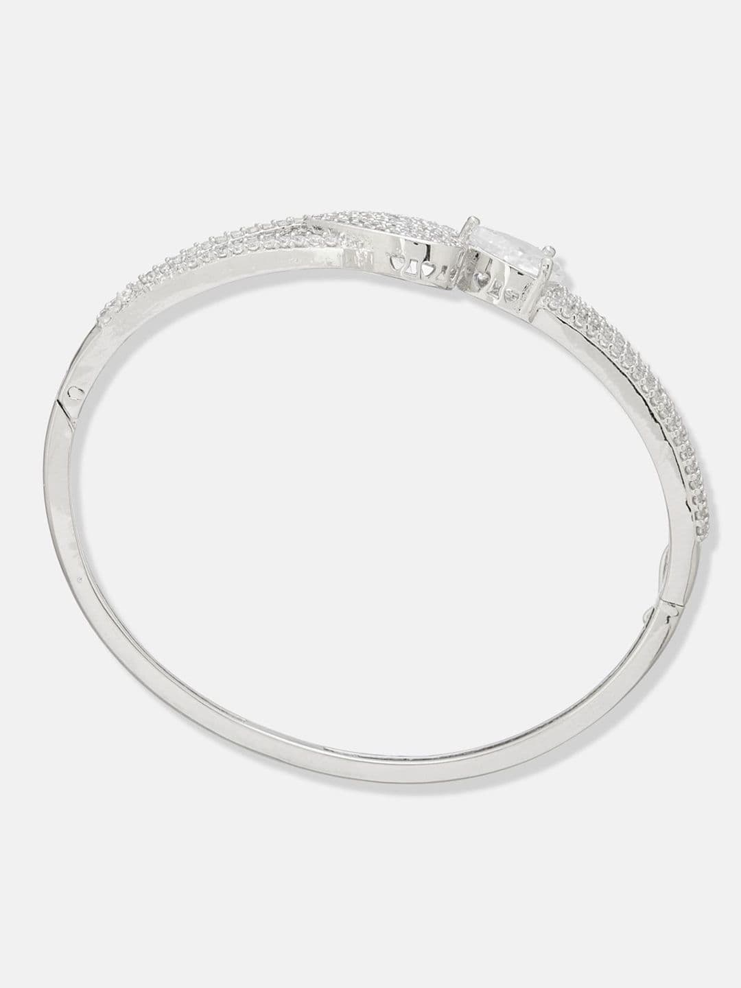 ATIBELLE Women 2 Brass Cubic Zirconia Silver-Plated Bangle-Style Bracelet thumbnail 4