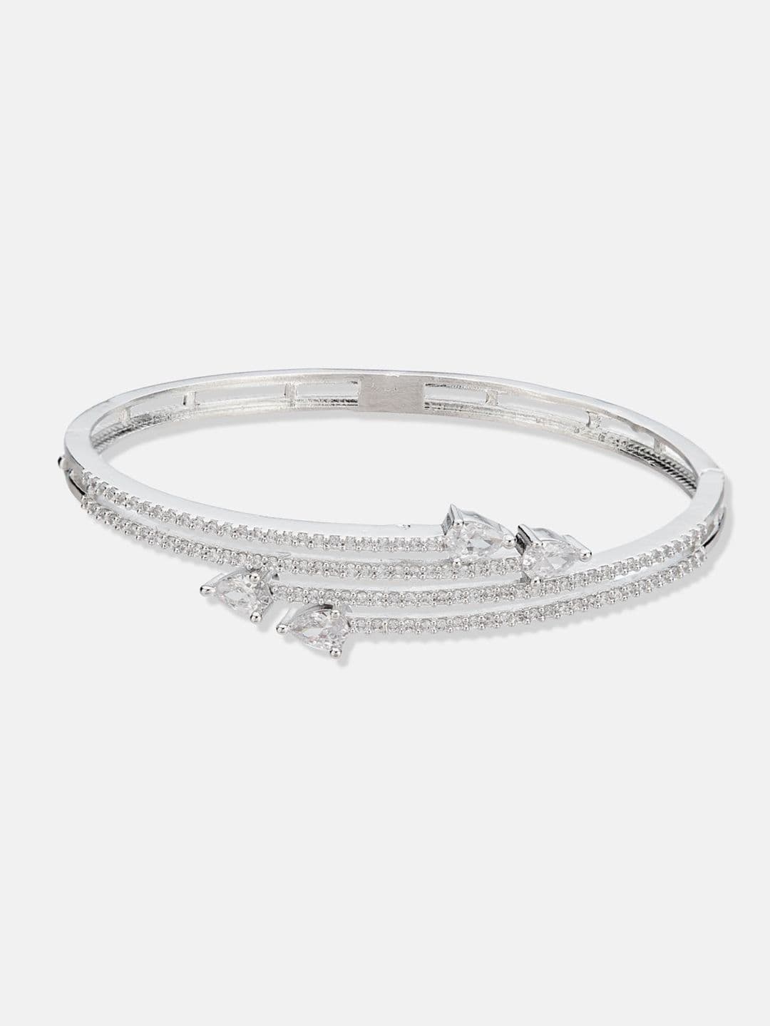 ATIBELLE Women 2 Brass Cubic Zirconia Silver-Plated Bangle-Style Bracelet thumbnail 2