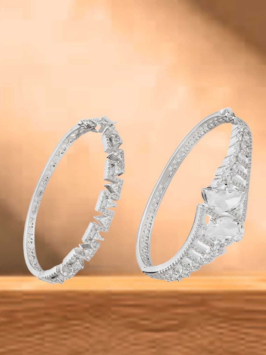 ATIBELLE Women 2 Brass Cubic Zirconia Silver-Plated Link Bracelet