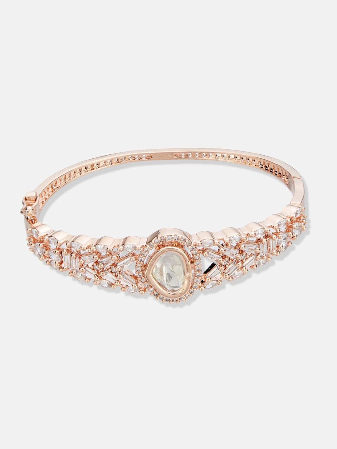 ATIBELLE Women 2 Brass Cubic Zirconia Rose Gold-Plated Bangle-Style Bracelet thumbnail 5