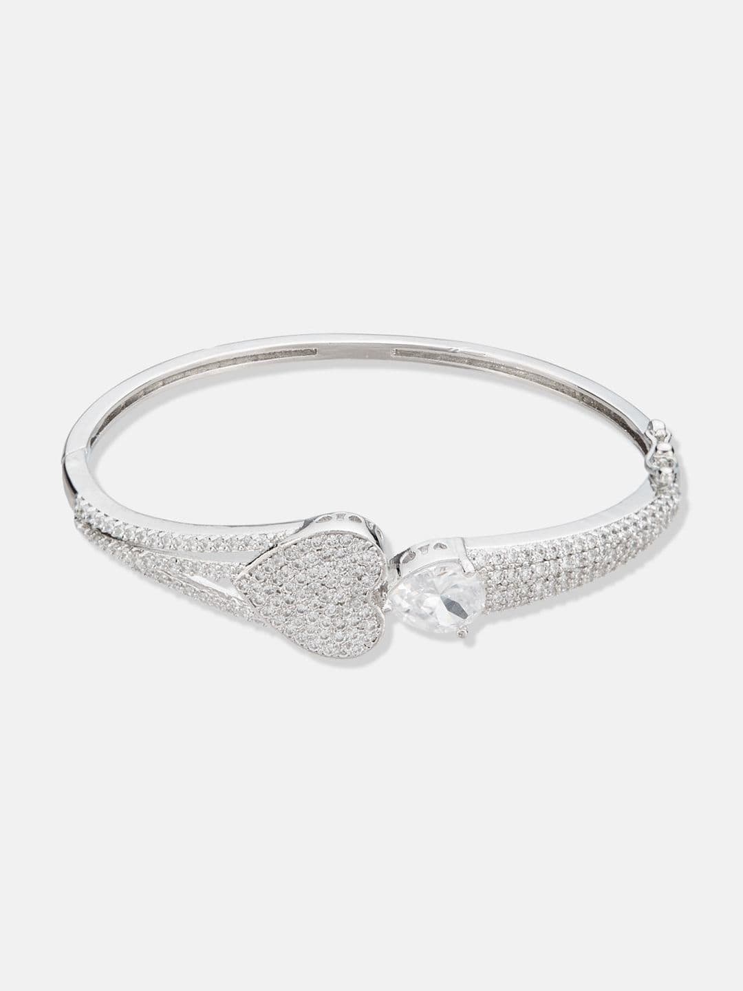ATIBELLE Women 2 Brass Cubic Zirconia Silver-Plated Link Bracelet thumbnail 3