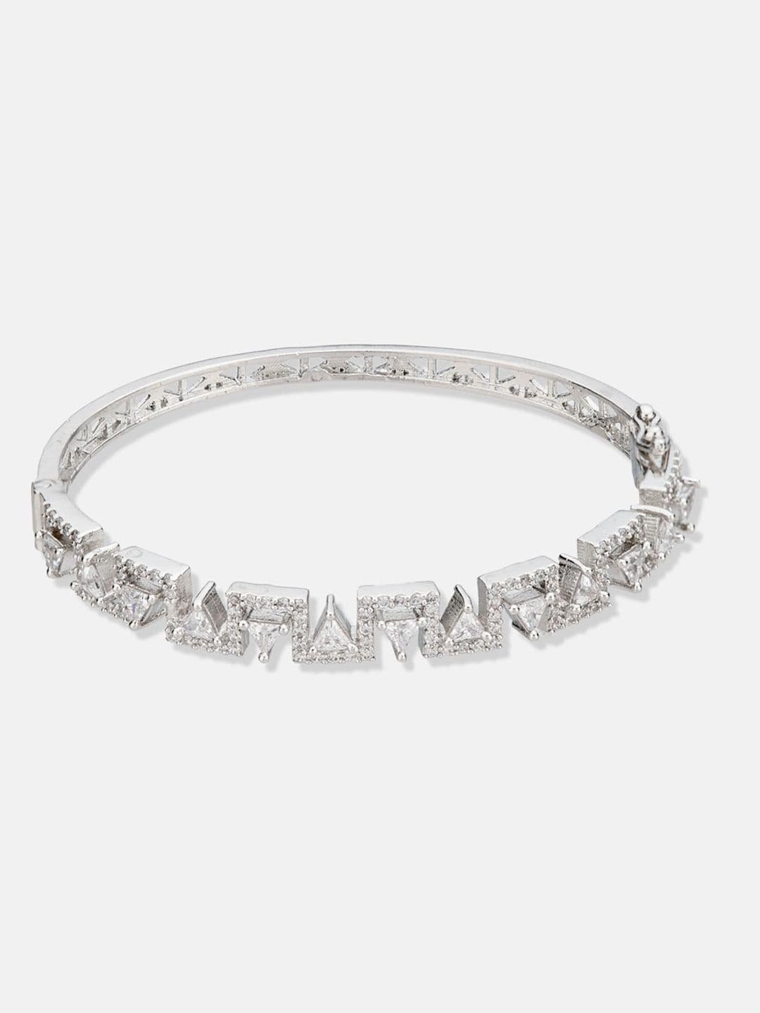 ATIBELLE Women 2 Brass Cubic Zirconia Silver-Plated Link Bracelet thumbnail 3