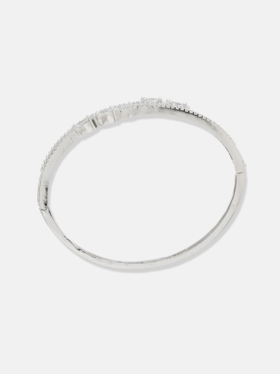ATIBELLE Women 2 Brass Cubic Zirconia Silver-Plated Bangle-Style Bracelet thumbnail 5