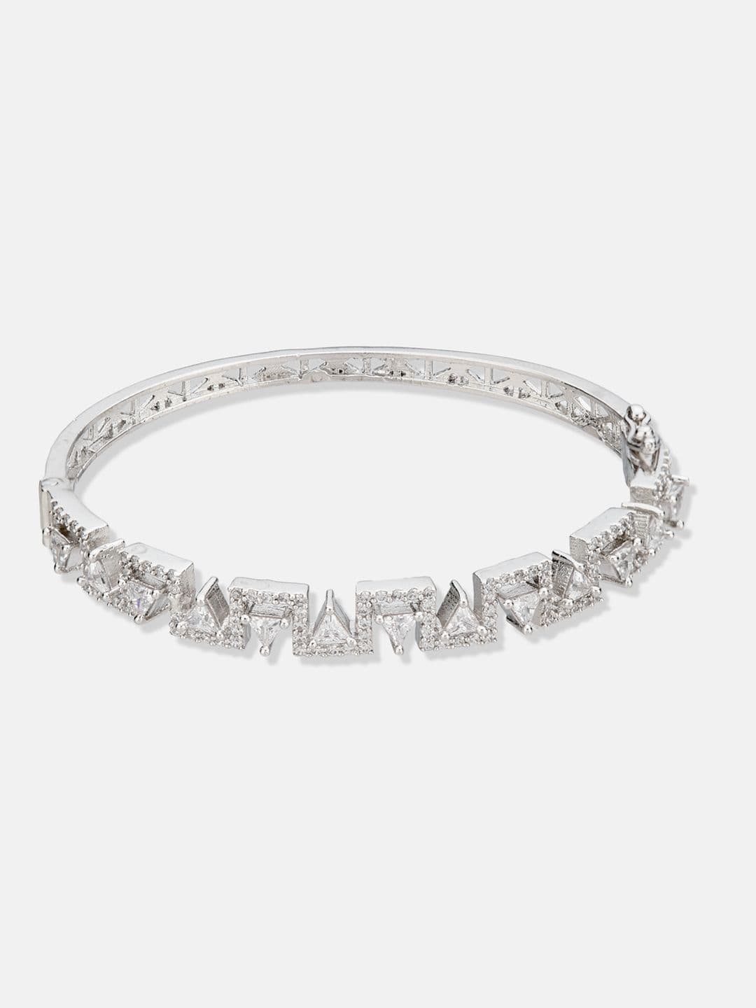 ATIBELLE Women 2 Brass Cubic Zirconia Silver-Plated Link Bracelet thumbnail 3