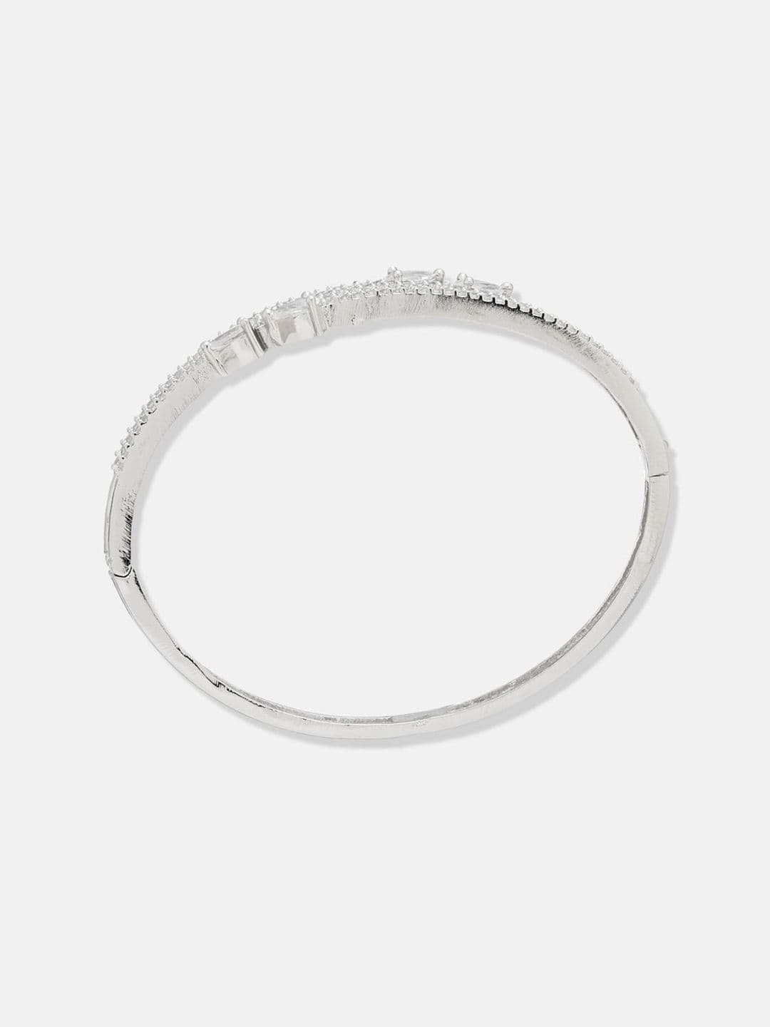 ATIBELLE Women 2 Brass Cubic Zirconia Silver-Plated Bangle-Style Bracelet thumbnail 5