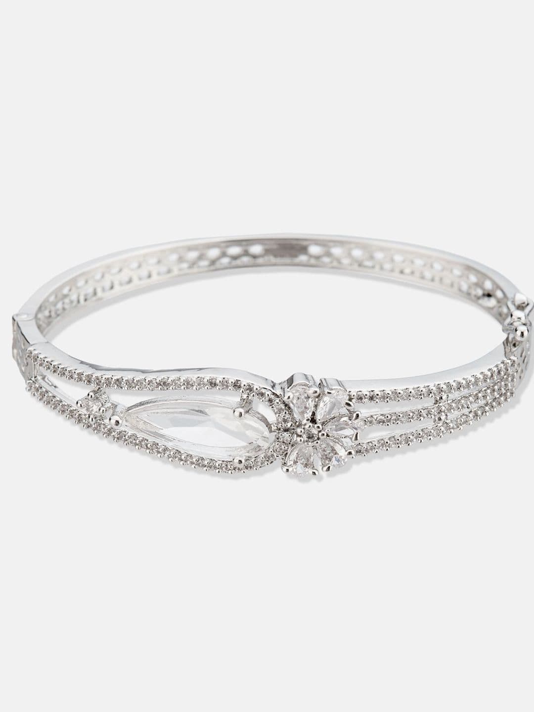 ATIBELLE Women 2 Brass Cubic Zirconia Silver-Plated Bangle-Style Bracelet thumbnail 5
