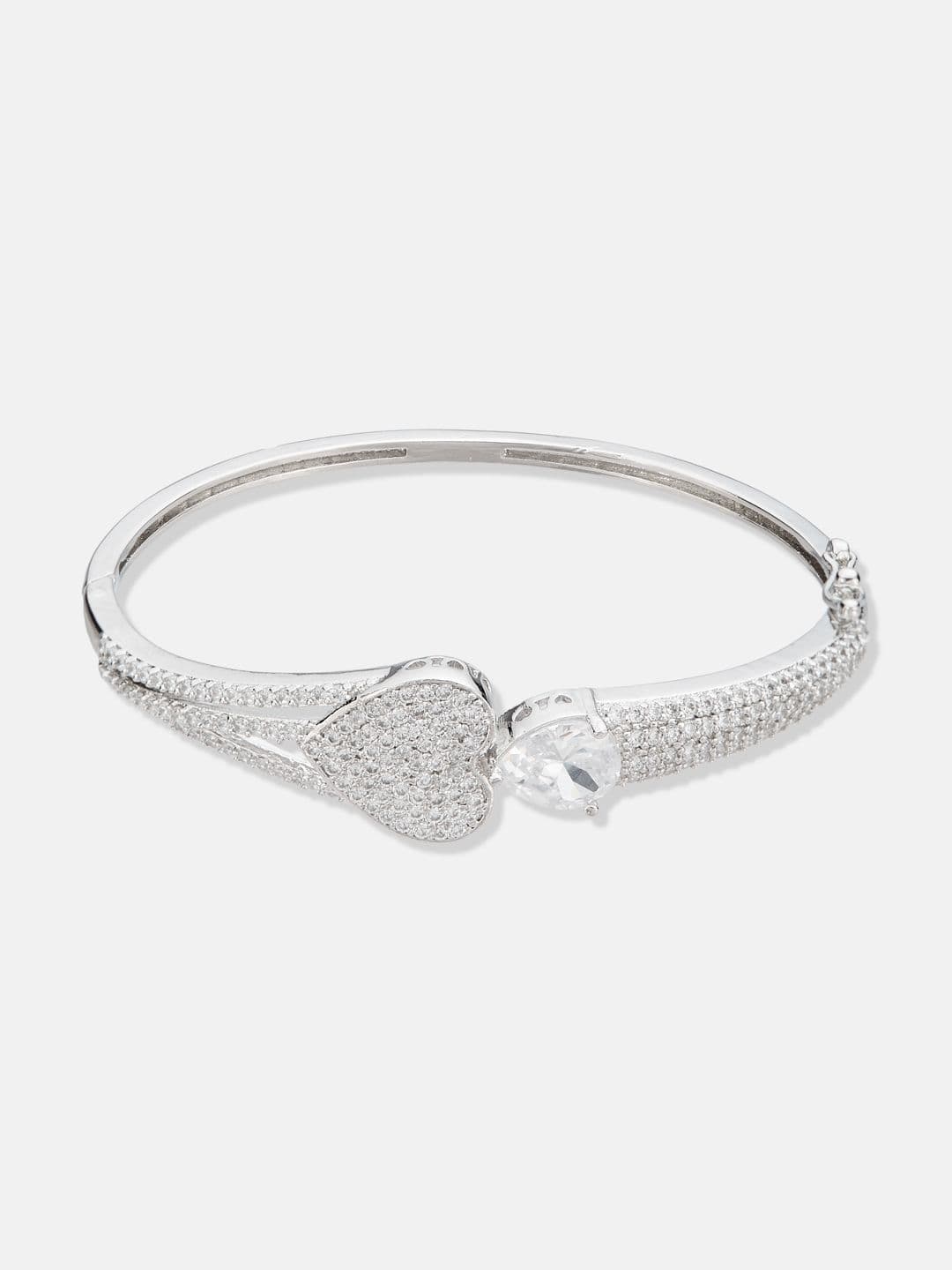 ATIBELLE Women 2 Brass Cubic Zirconia Silver-Plated Bangle-Style Bracelet thumbnail 3