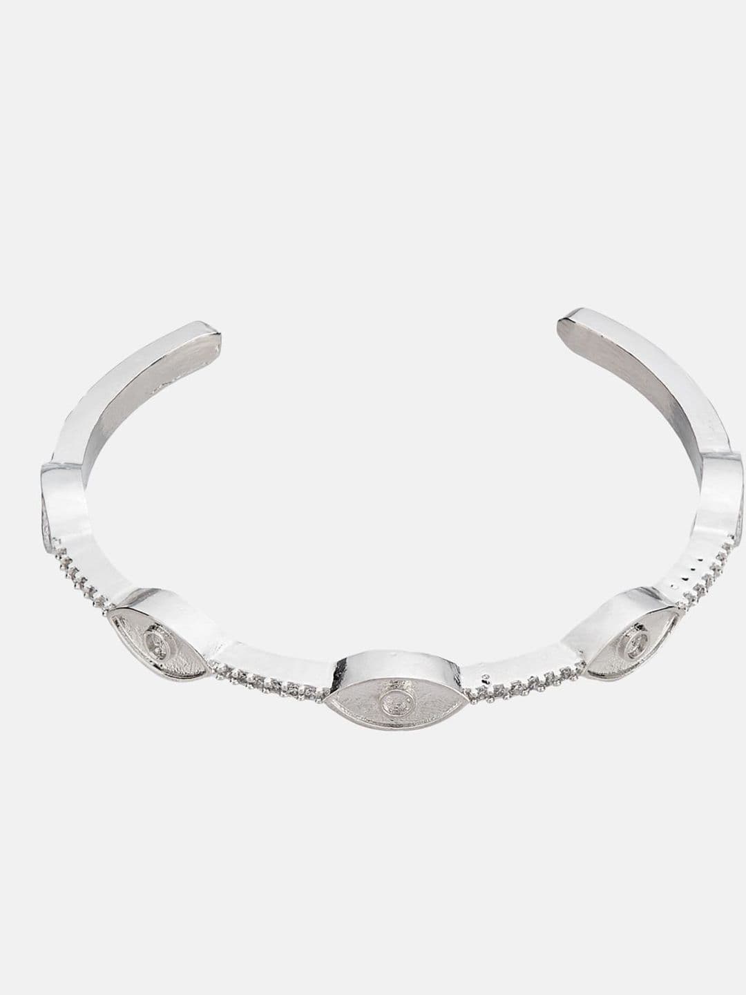 ATIBELLE Women 2 Brass Cubic Zirconia Silver-Plated Cuff Bracelet thumbnail 3