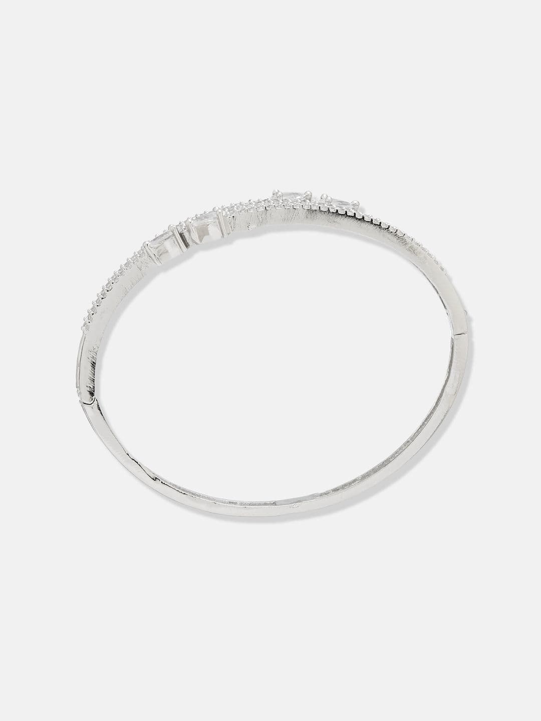 ATIBELLE Women 2 Brass Cubic Zirconia Silver-Plated Bangle-Style Bracelet thumbnail 5