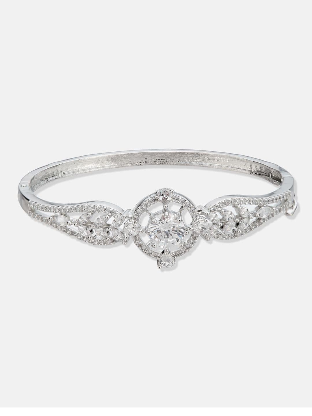 ATIBELLE Women 2 Brass Cubic Zirconia Silver-Plated Bangle-Style Bracelet thumbnail 2