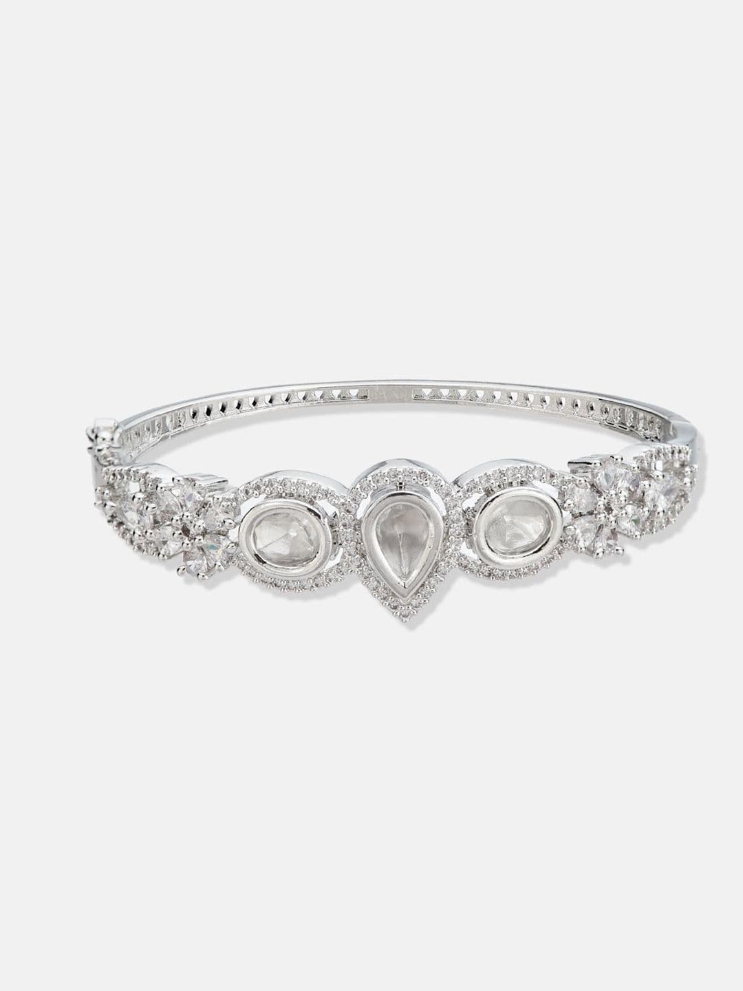 ATIBELLE Women 2 Brass Cubic Zirconia Silver-Plated Cuff Bracelet thumbnail 3