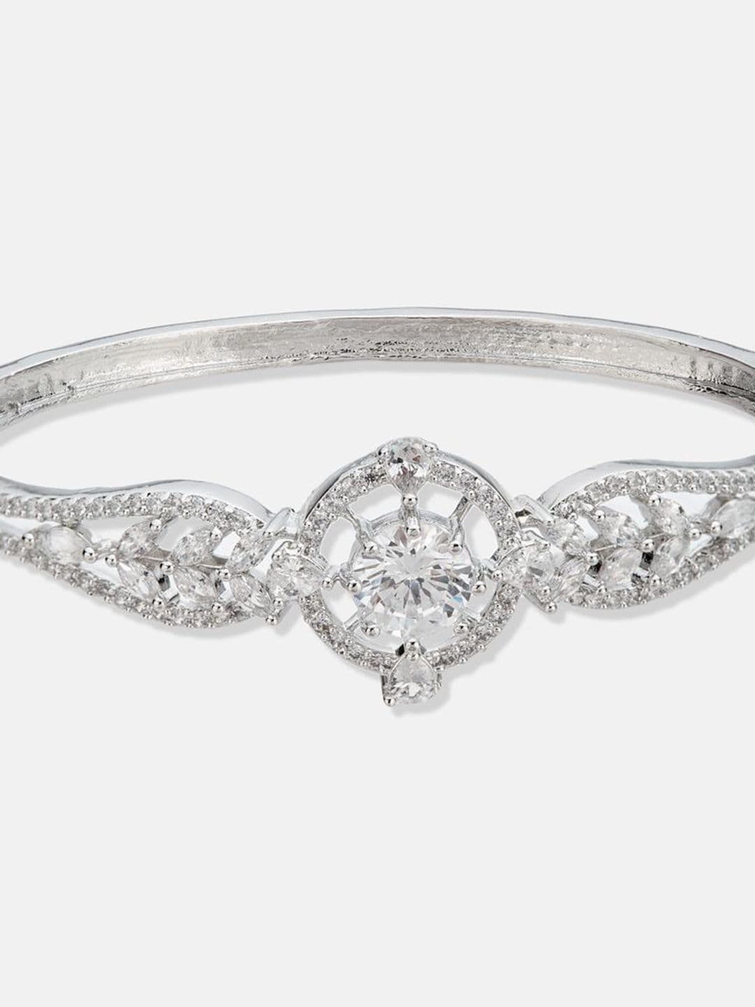ATIBELLE Women 2 Brass Cubic Zirconia Silver-Plated Link Bracelet thumbnail 4