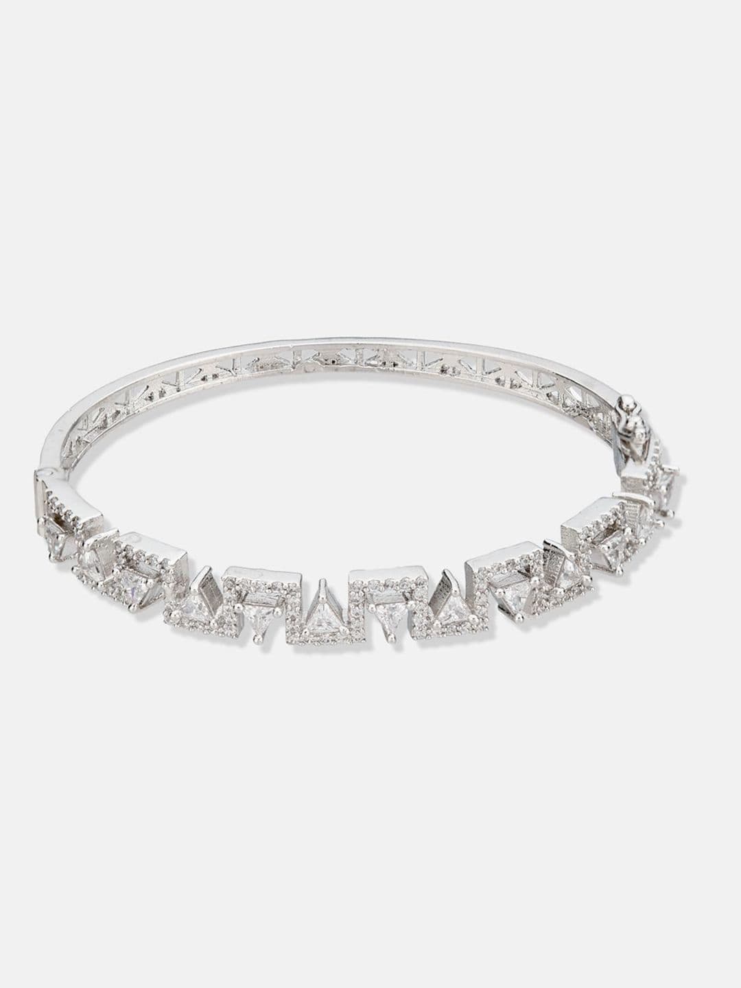 ATIBELLE Women 2 Brass Cubic Zirconia Silver-Plated Bangle-Style Bracelet thumbnail 3