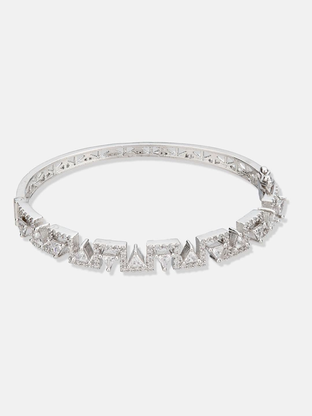 ATIBELLE Women 2 Brass Cubic Zirconia Silver-Plated Link Bracelet thumbnail 3