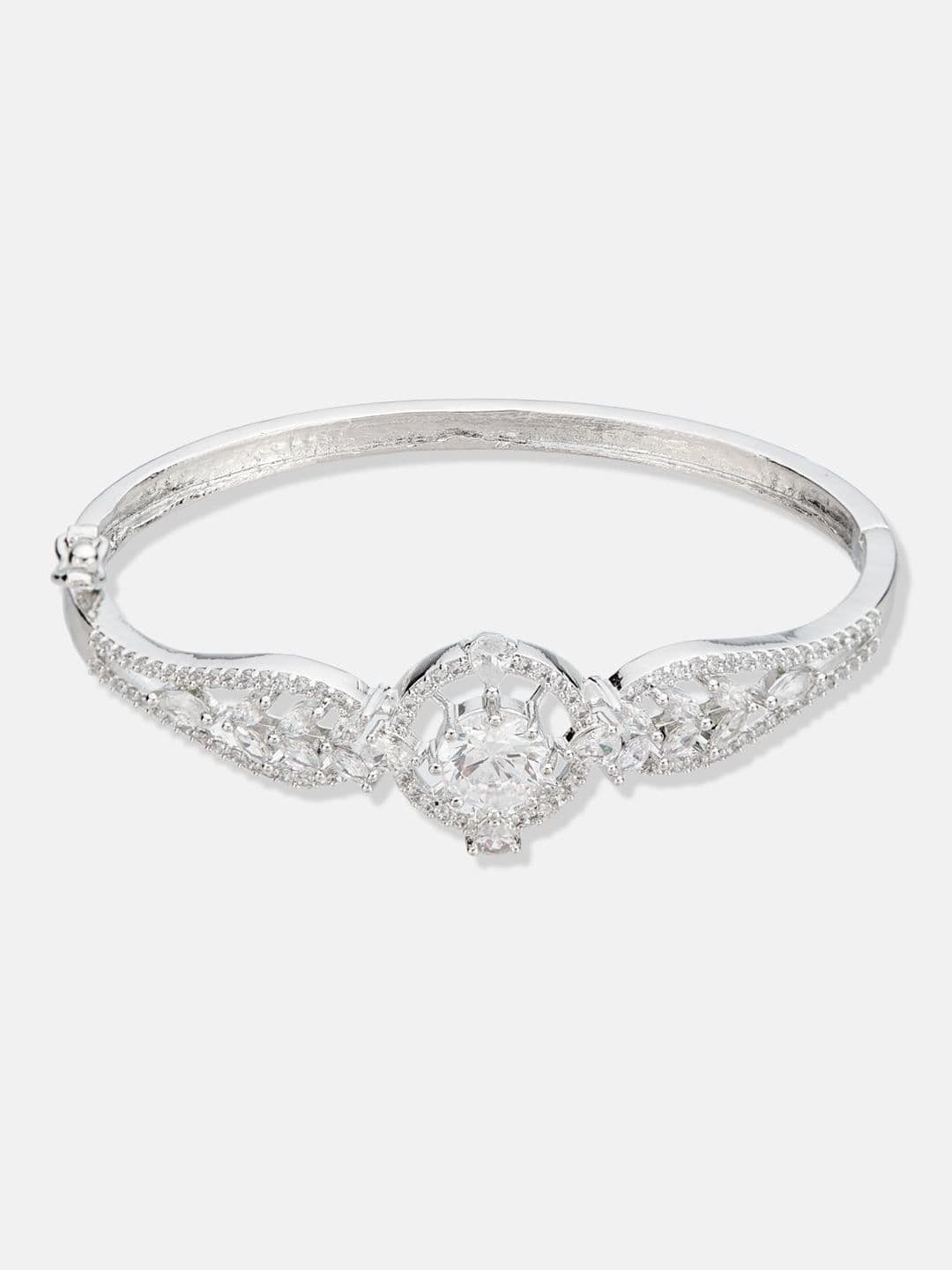 ATIBELLE Women 2 Brass Cubic Zirconia Silver-Plated Bangle-Style Bracelet thumbnail 2