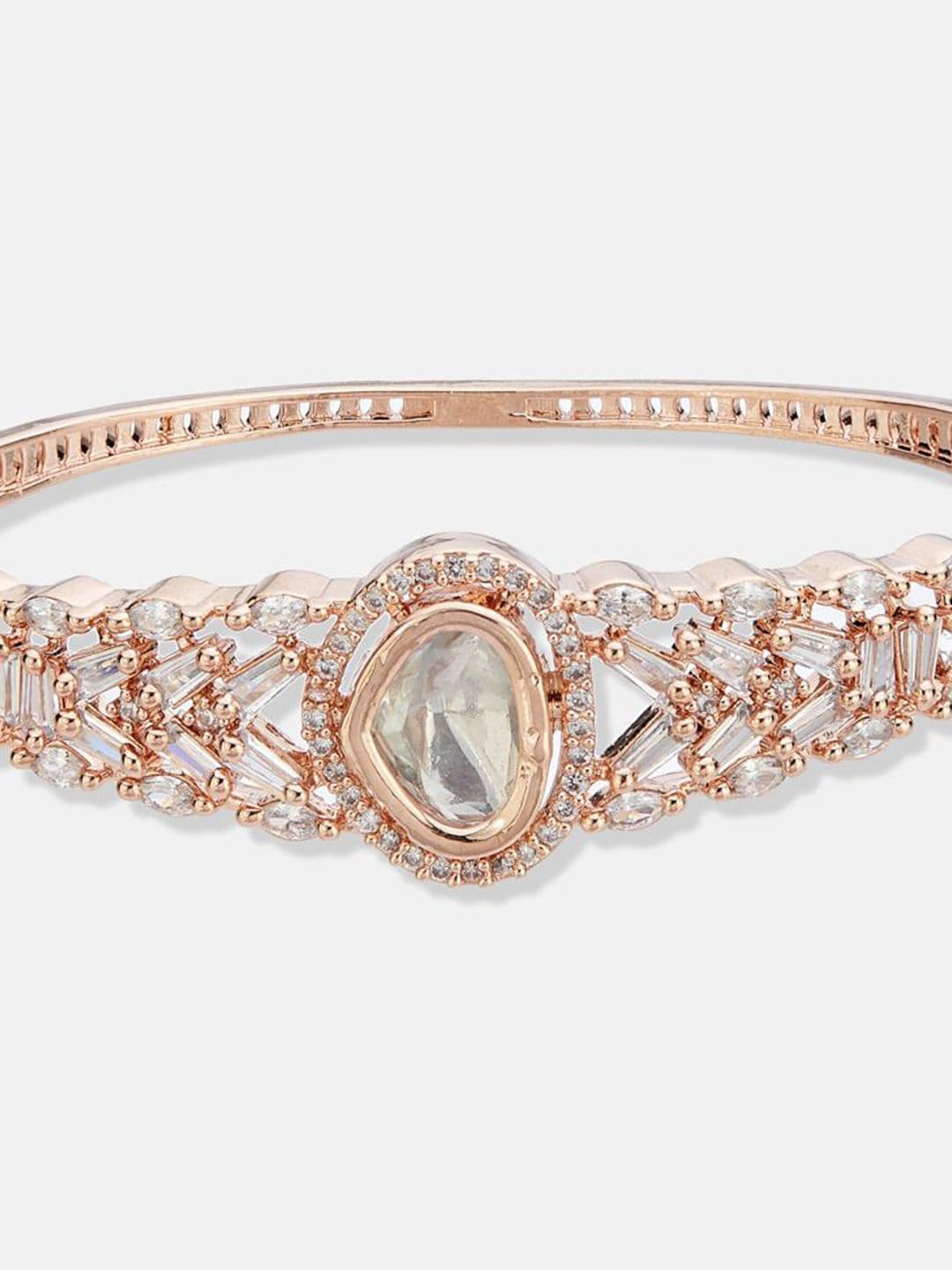 ATIBELLE Women 2 Brass Cubic Zirconia Rose Gold-Plated Bangle-Style Bracelet thumbnail 6
