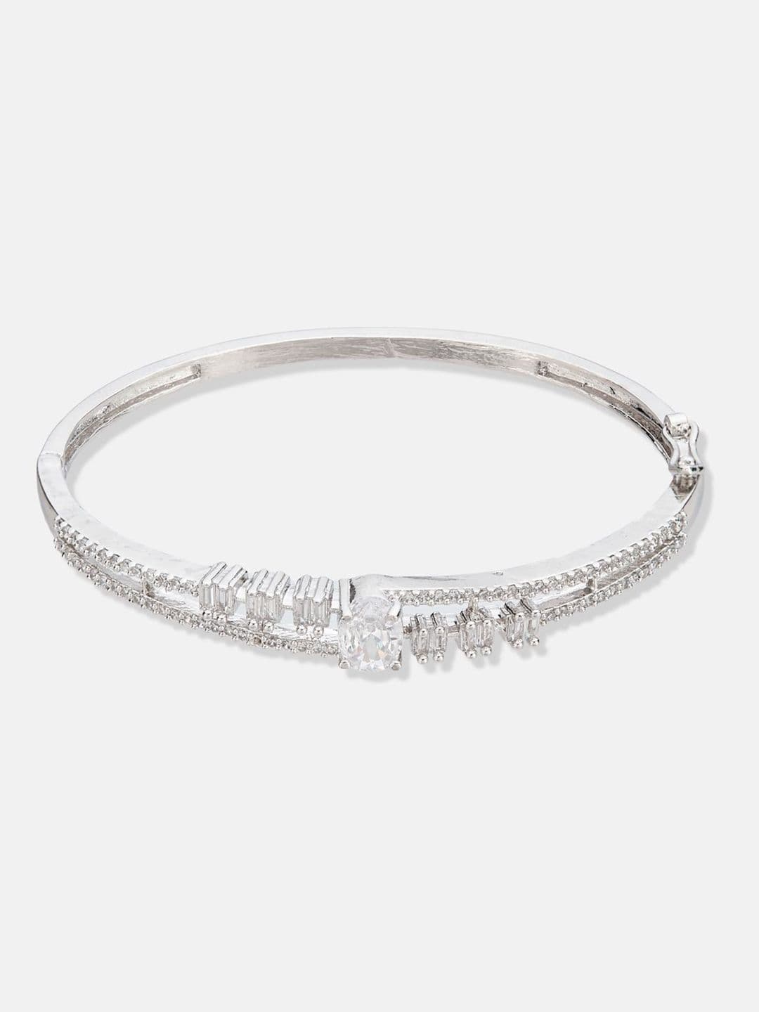 ATIBELLE Women 2 Brass Cubic Zirconia Silver-Plated Bangle-Style Bracelet thumbnail 3
