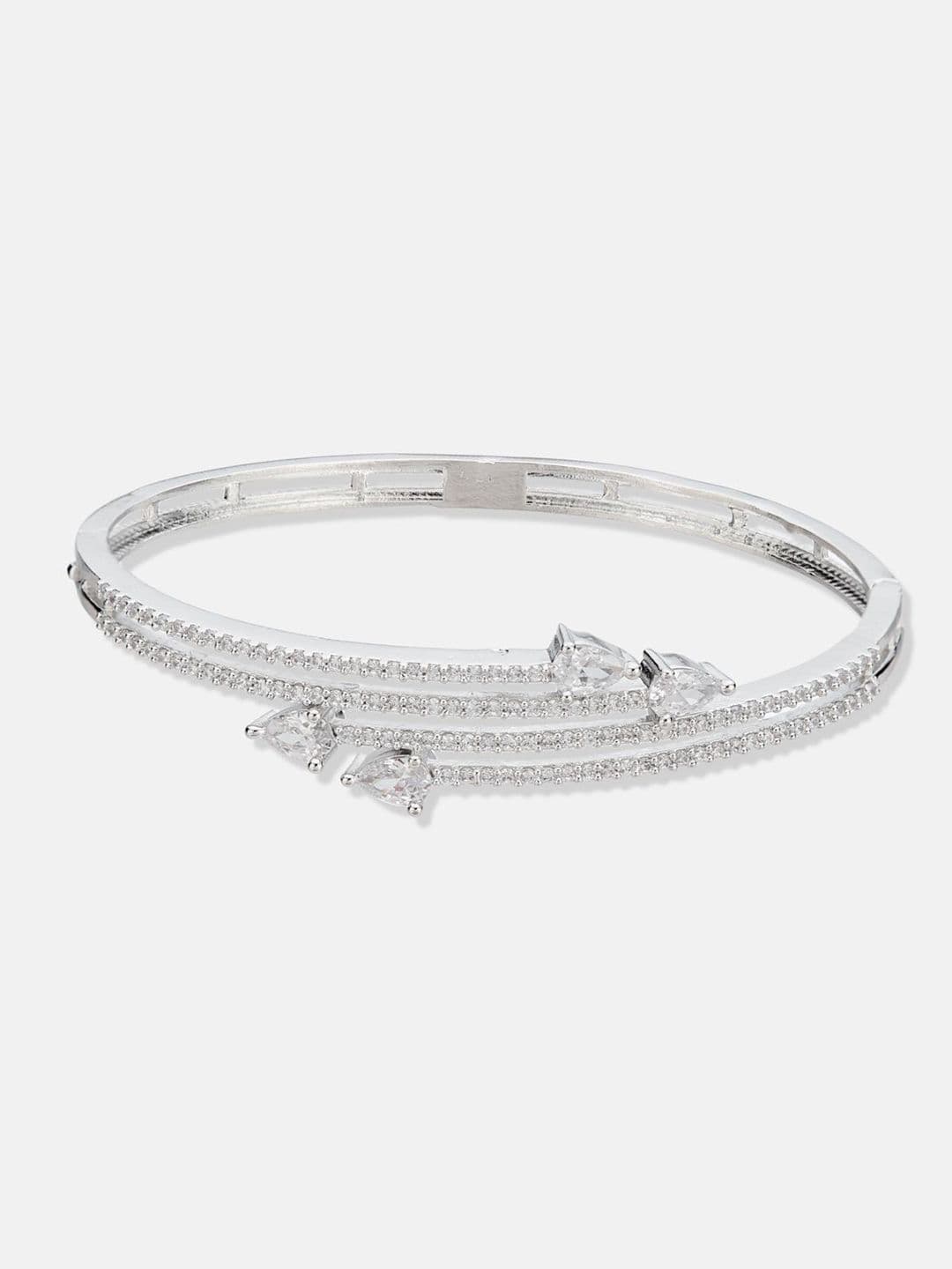 ATIBELLE Women 2 Brass Cubic Zirconia Silver-Plated Bangle-Style Bracelet thumbnail 2