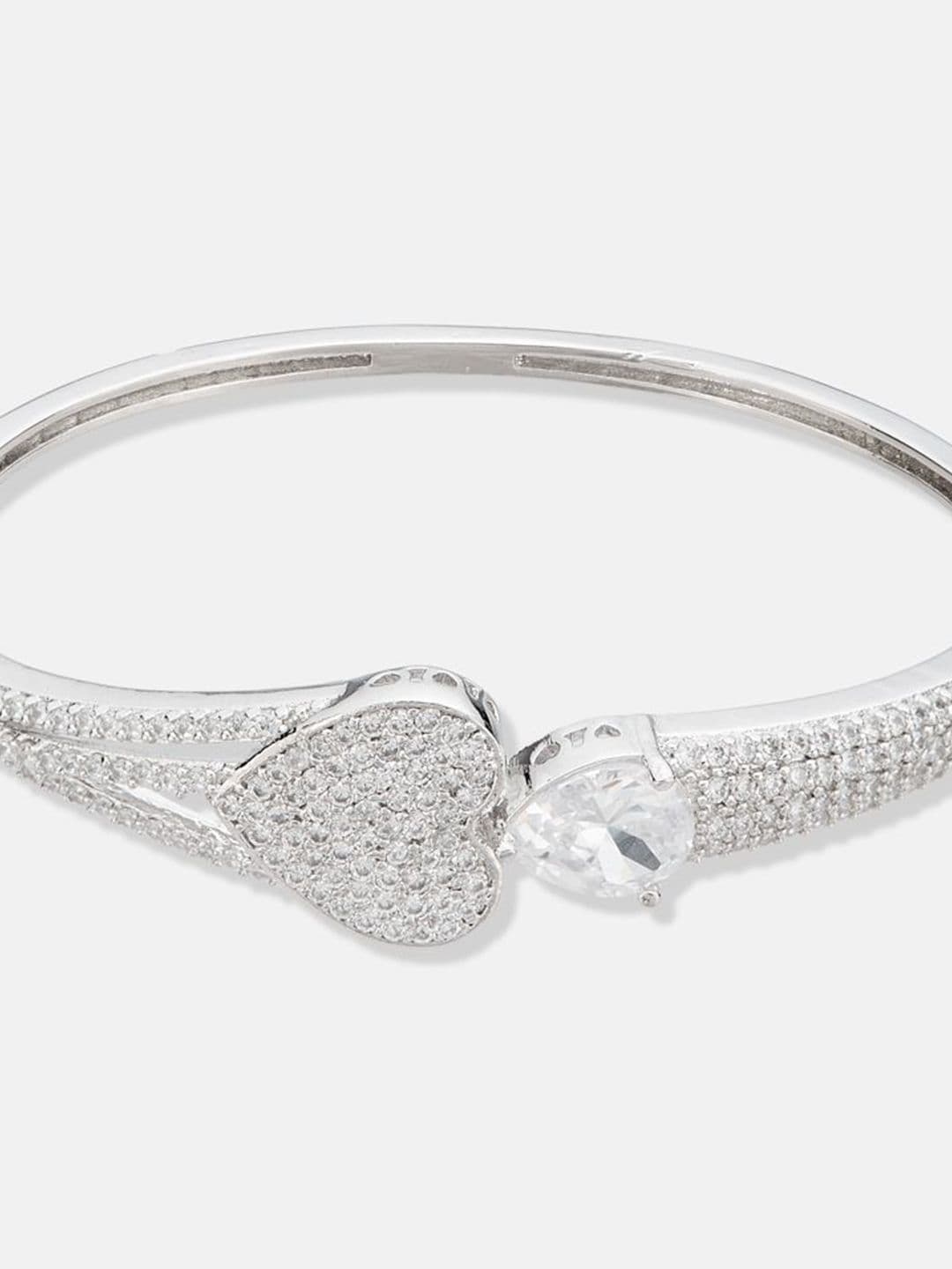 ATIBELLE Women 2 Brass Cubic Zirconia Silver-Plated Bangle-Style Bracelet thumbnail 6