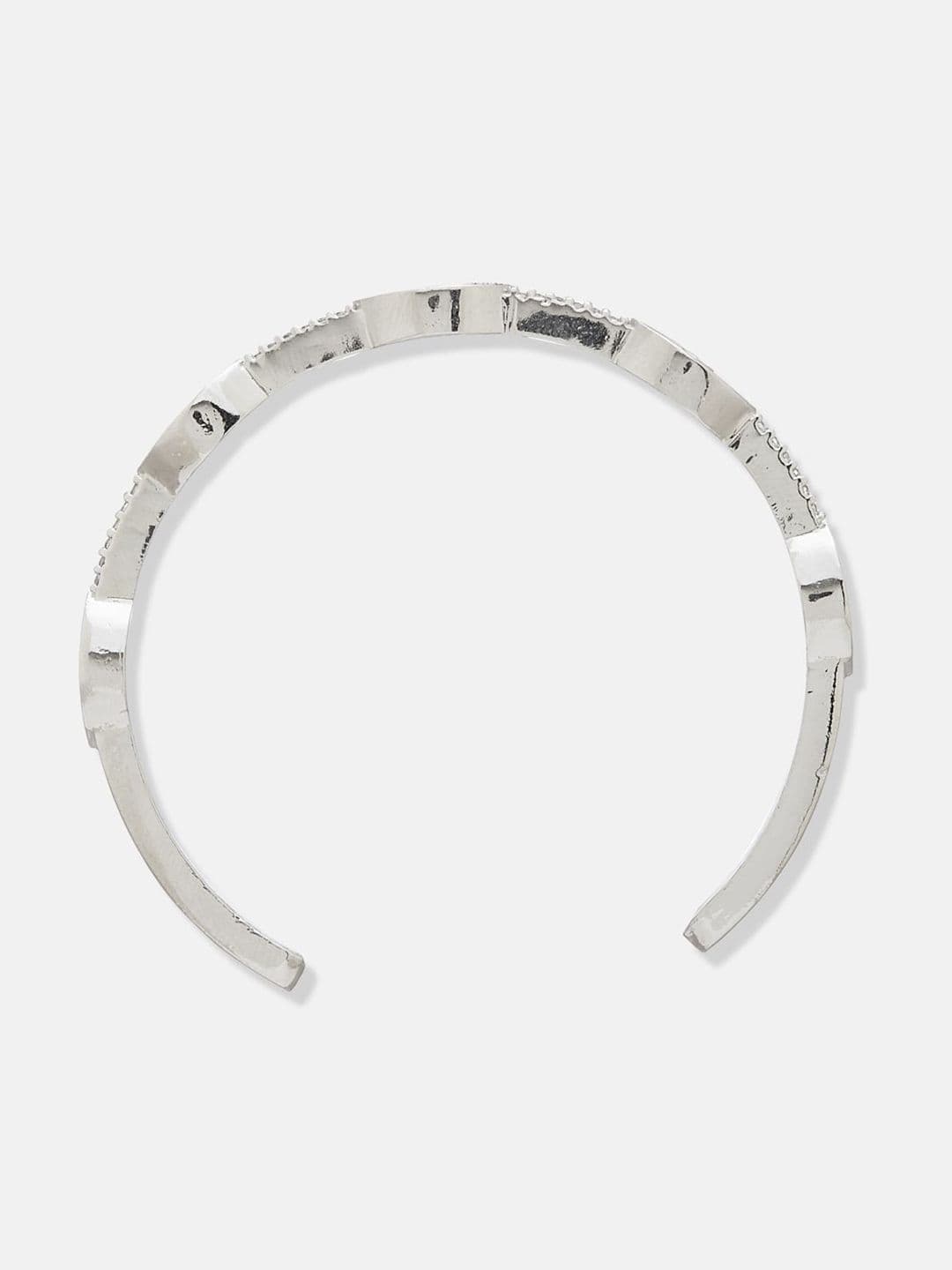ATIBELLE Women 2 Brass Cubic Zirconia Silver-Plated Cuff Bracelet thumbnail 4