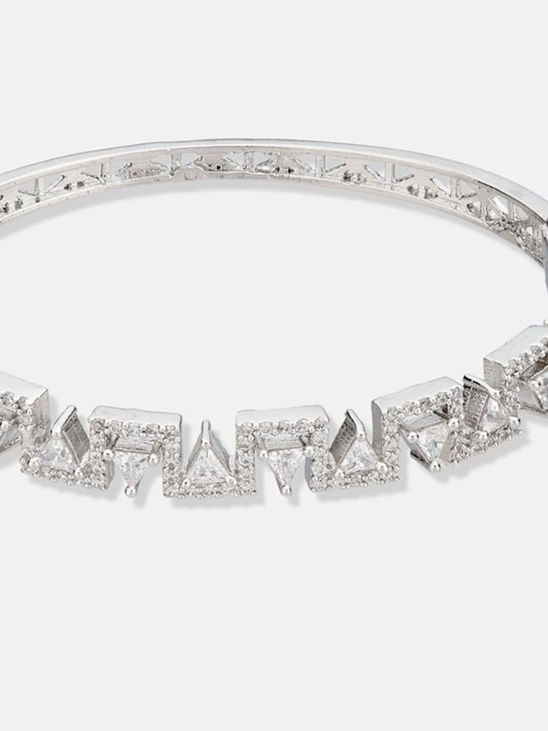 ATIBELLE Women 2 Brass Cubic Zirconia Silver-Plated Bangle-Style Bracelet thumbnail 6