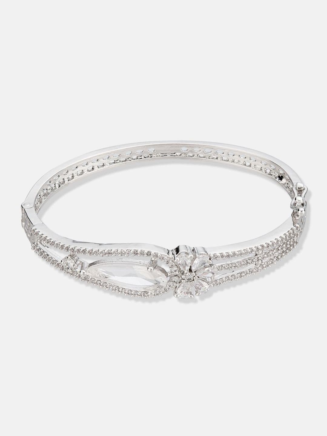 ATIBELLE Women 2 Brass Cubic Zirconia Silver-Plated Bangle-Style Bracelet thumbnail 2