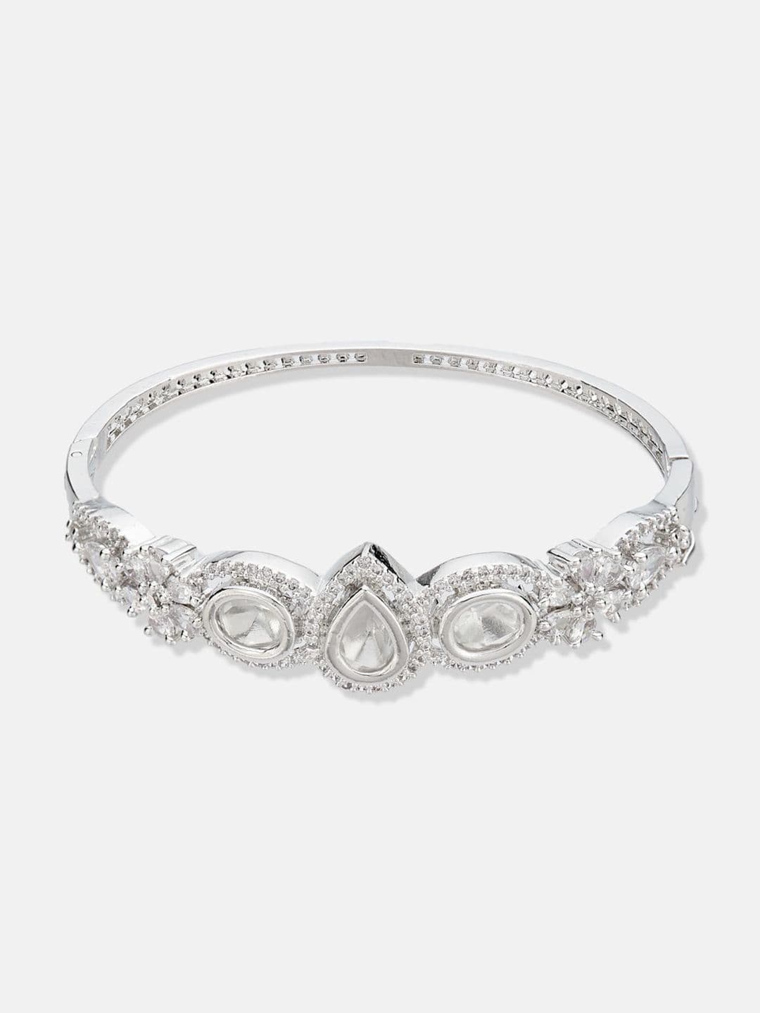ATIBELLE Women 2 Brass Cubic Zirconia Silver-Plated Bangle-Style Bracelet thumbnail 3