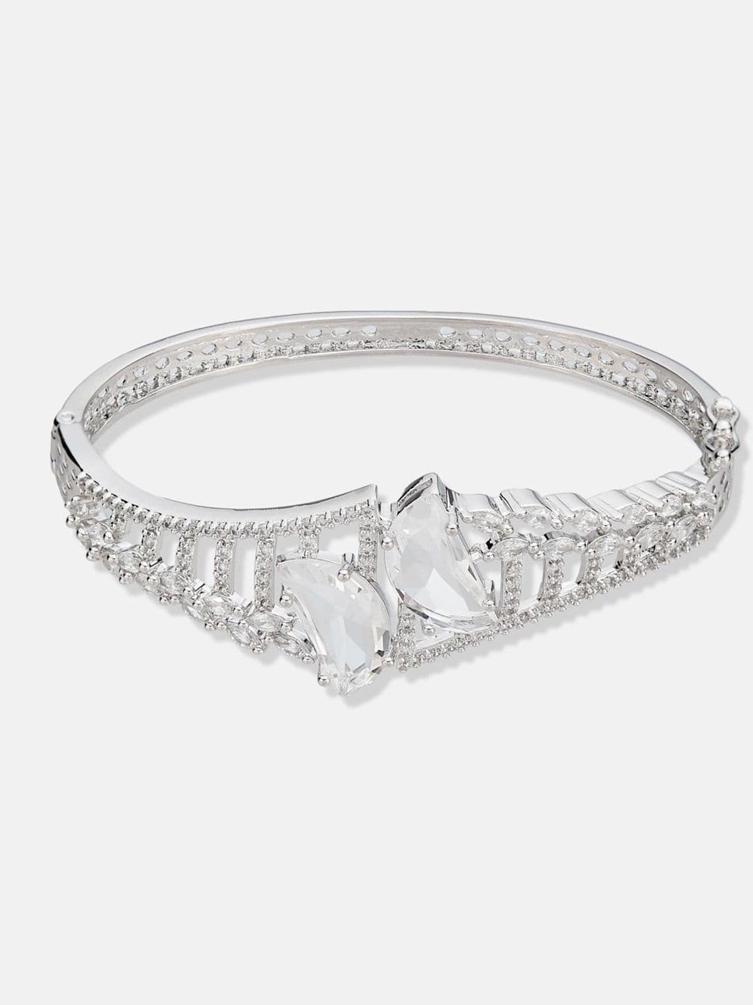 ATIBELLE Women 2 Brass Cubic Zirconia Silver-Plated Link Bracelet thumbnail 5