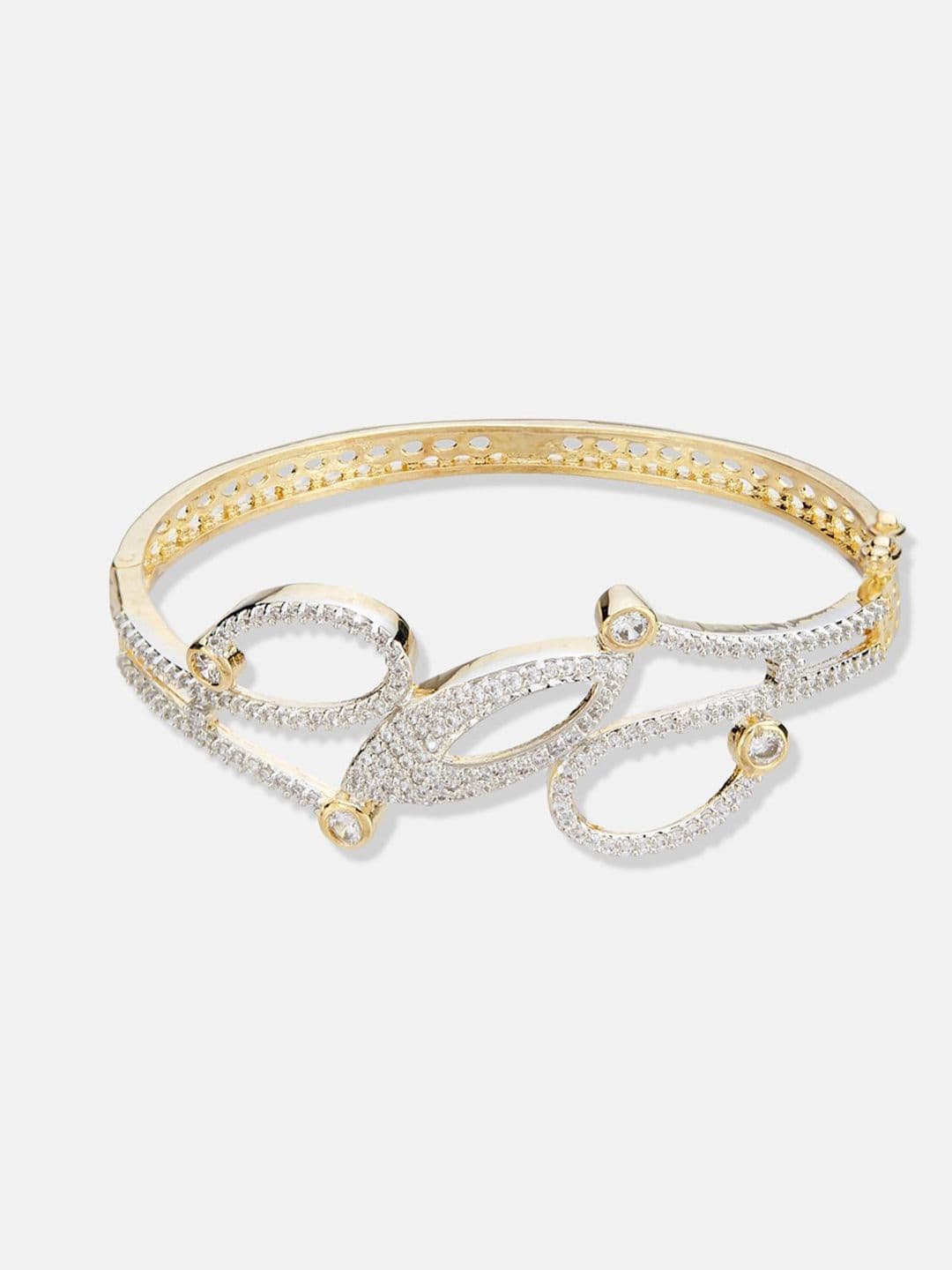 ATIBELLE Women 2 Brass Cubic Zirconia Silver-Plated Cuff Bracelet thumbnail 2