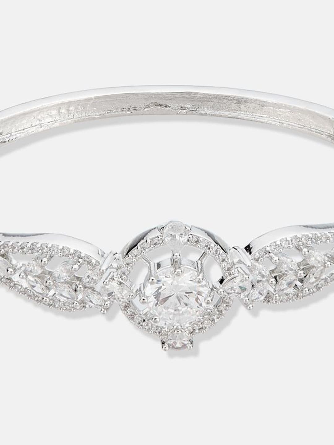 ATIBELLE Women 2 Brass Cubic Zirconia Silver-Plated Bangle-Style Bracelet thumbnail 6