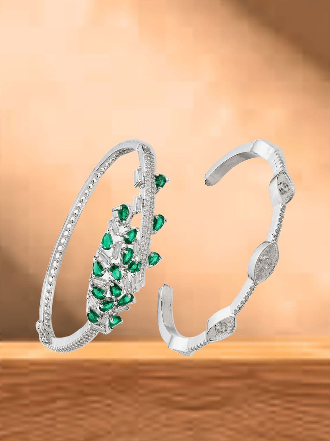 ATIBELLE Women 2 Brass Cubic Zirconia Silver-Plated Link Bracelet