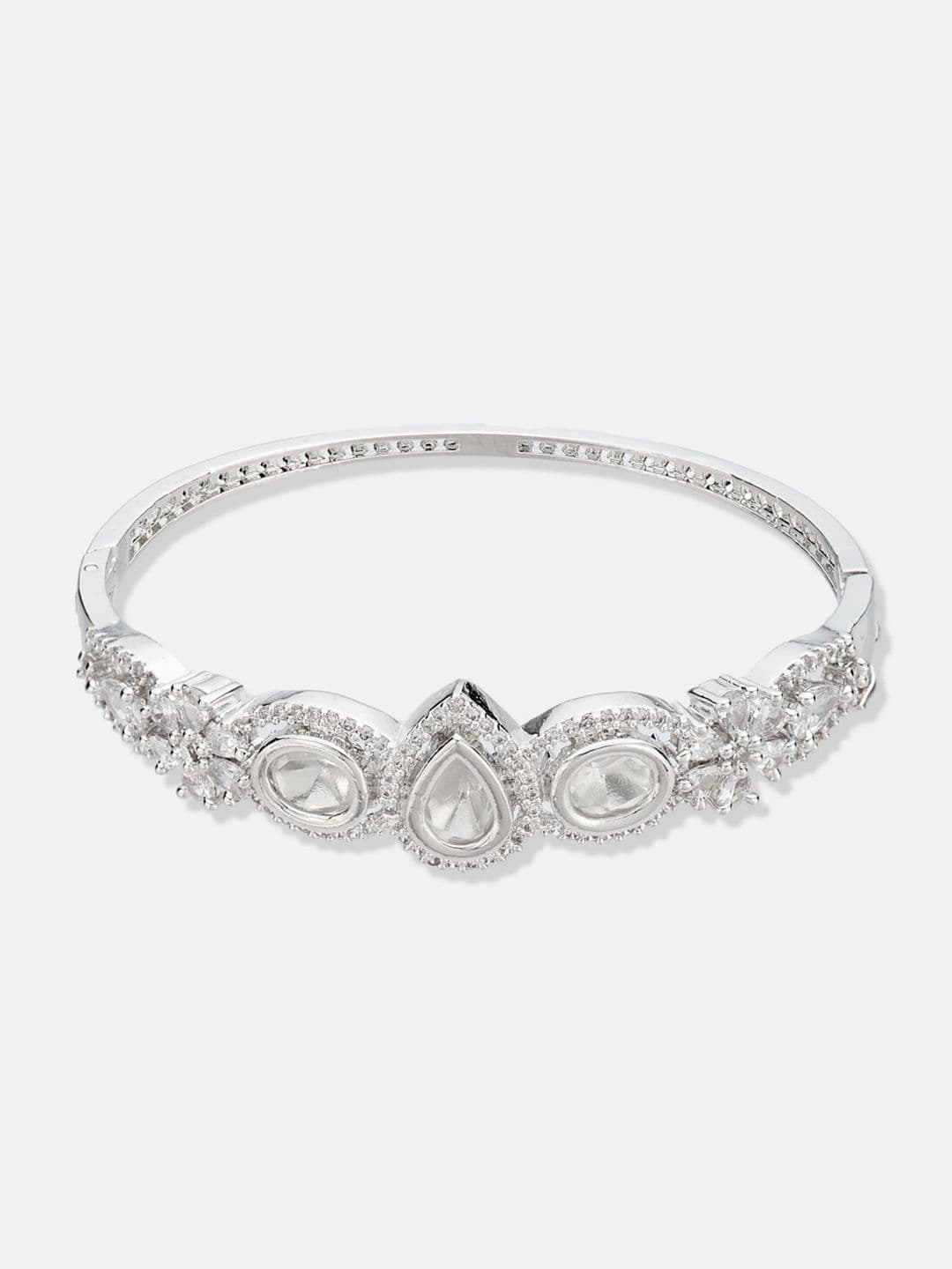 ATIBELLE Women 2 Brass Cubic Zirconia Rose Gold-Plated Bangle-Style Bracelet thumbnail 5