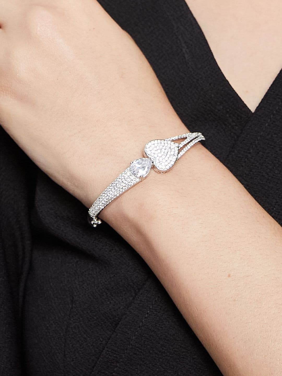 ATIBELLE Women 2 Brass Cubic Zirconia Silver-Plated Link Bracelet thumbnail 7