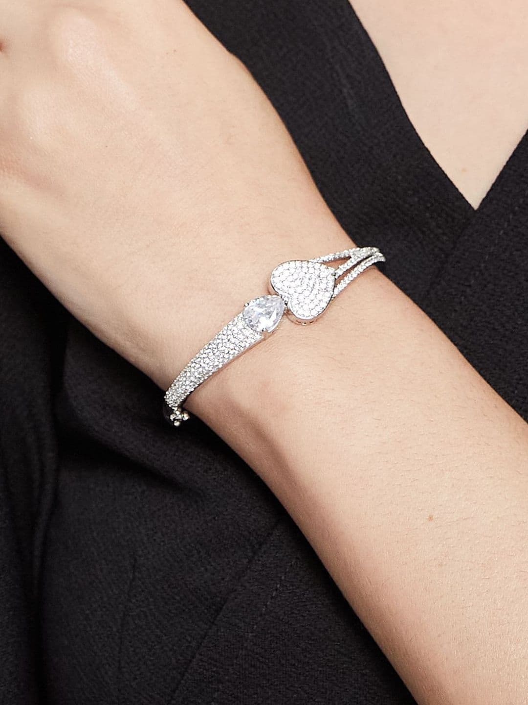 ATIBELLE Women 2 Brass Cubic Zirconia Silver-Plated Bangle-Style Bracelet thumbnail 7