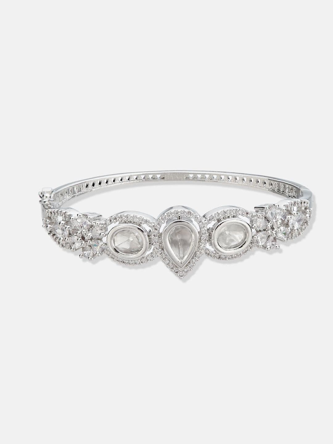 ATIBELLE Women 2 Brass Cubic Zirconia Silver-Plated Bangle-Style Bracelet thumbnail 4