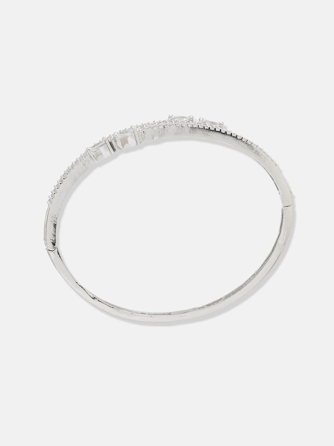 ATIBELLE Women 2 Brass Cubic Zirconia Silver-Plated Bangle-Style Bracelet thumbnail 5