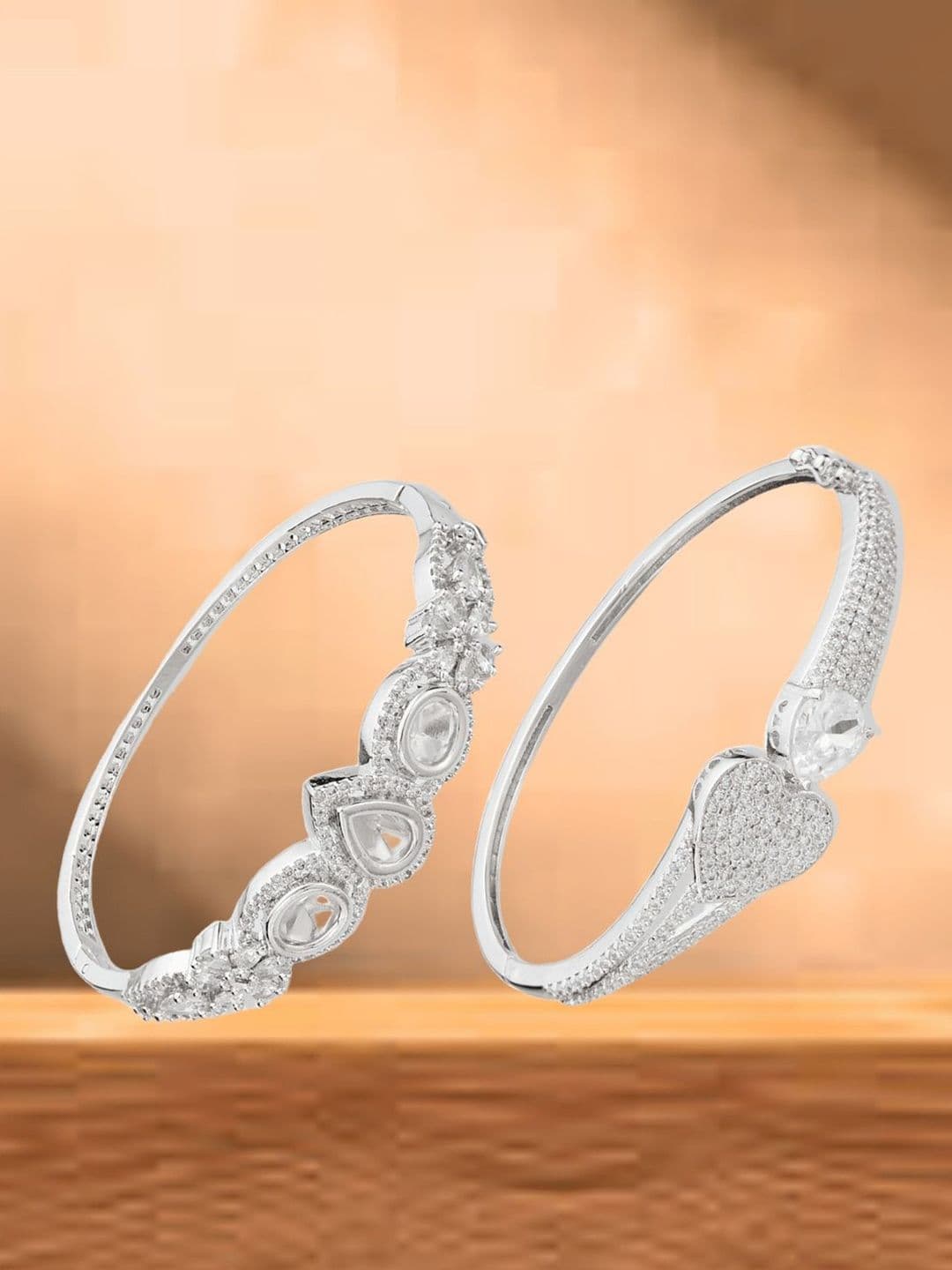 ATIBELLE Women 2 Brass Cubic Zirconia Silver-Plated Link Bracelet