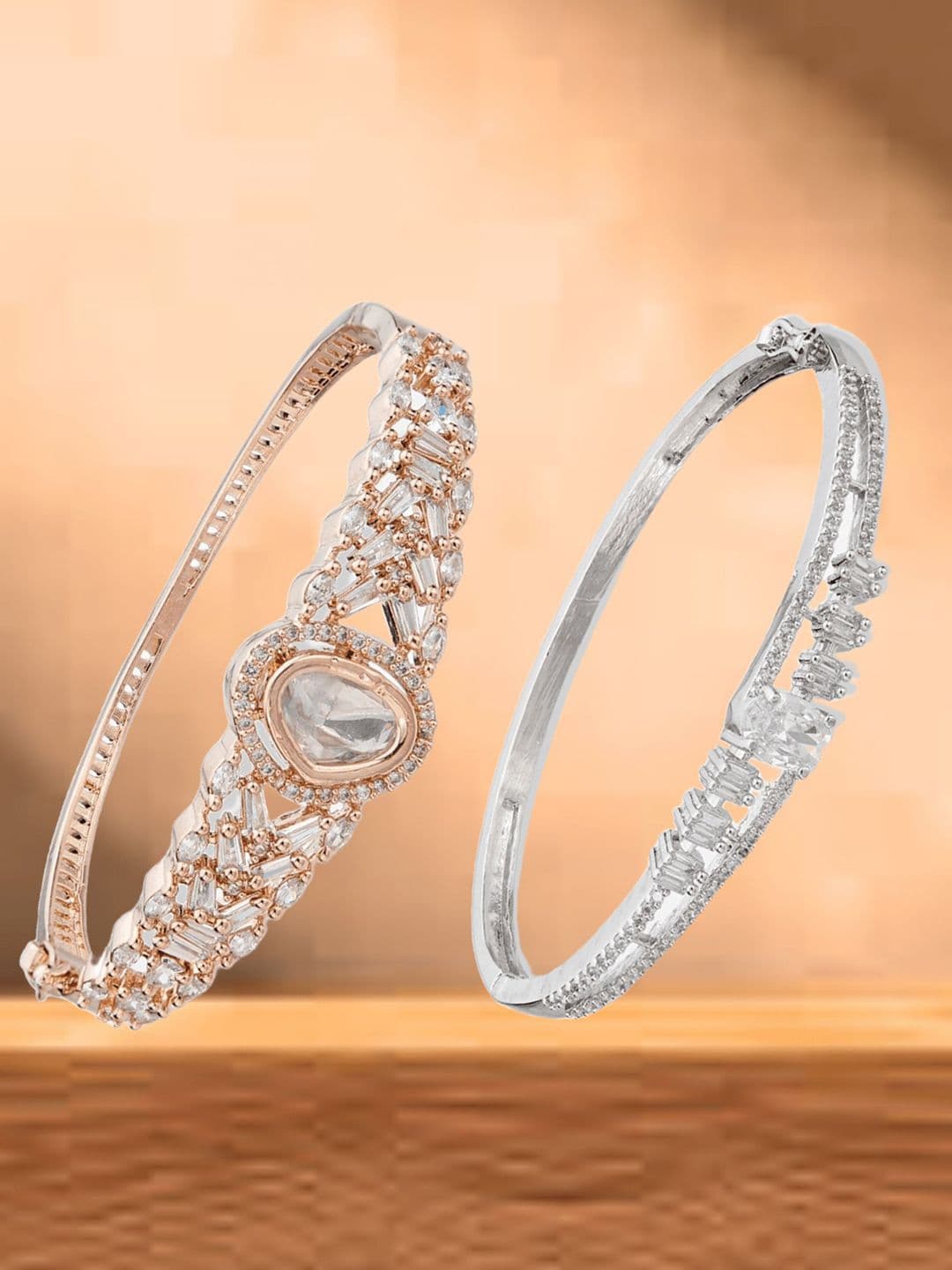 ATIBELLE Women 2 Brass Cubic Zirconia Rose Gold-Plated Link Bracelet