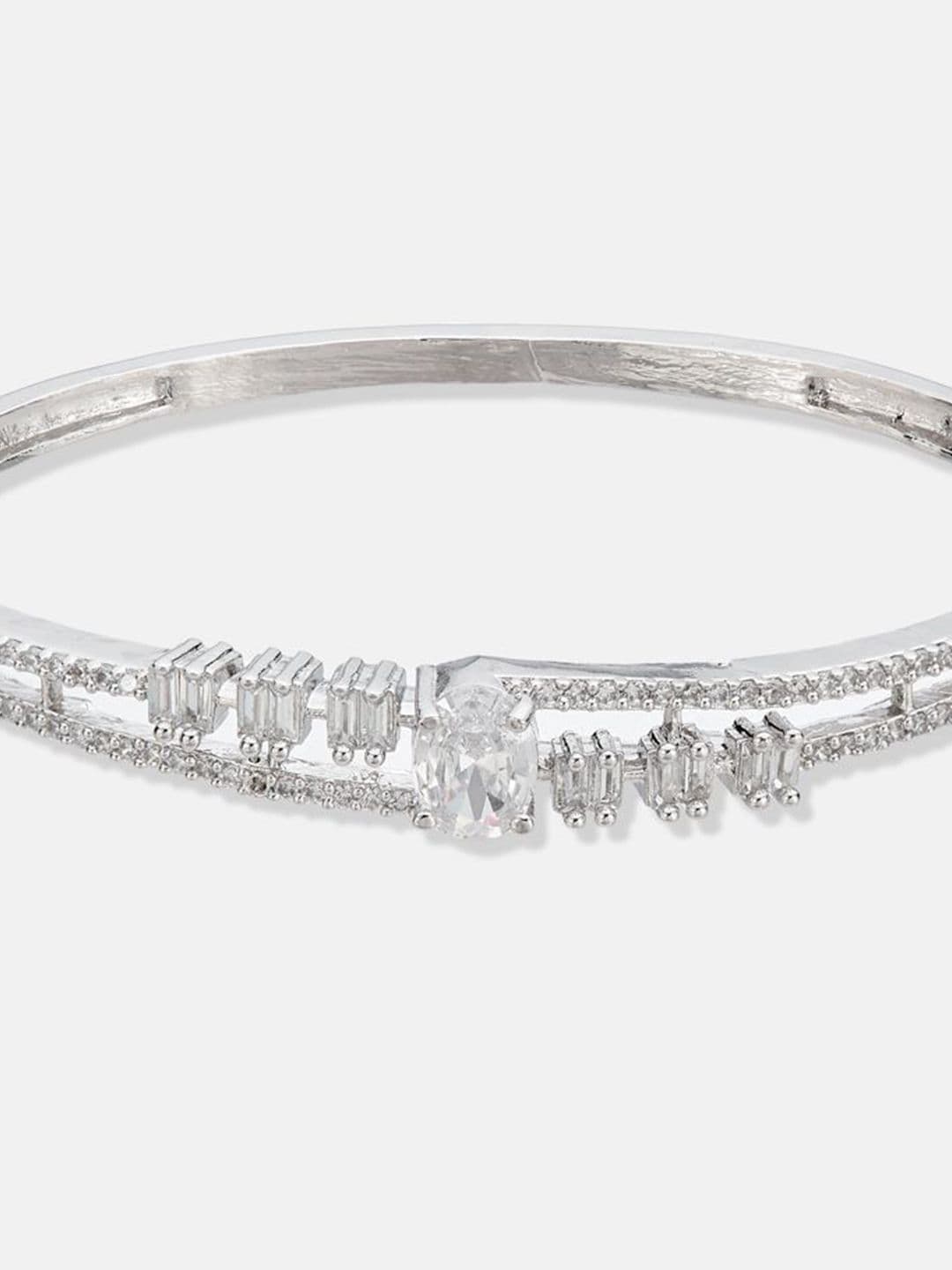 ATIBELLE Women 2 Brass Cubic Zirconia Silver-Plated Bangle-Style Bracelet thumbnail 4