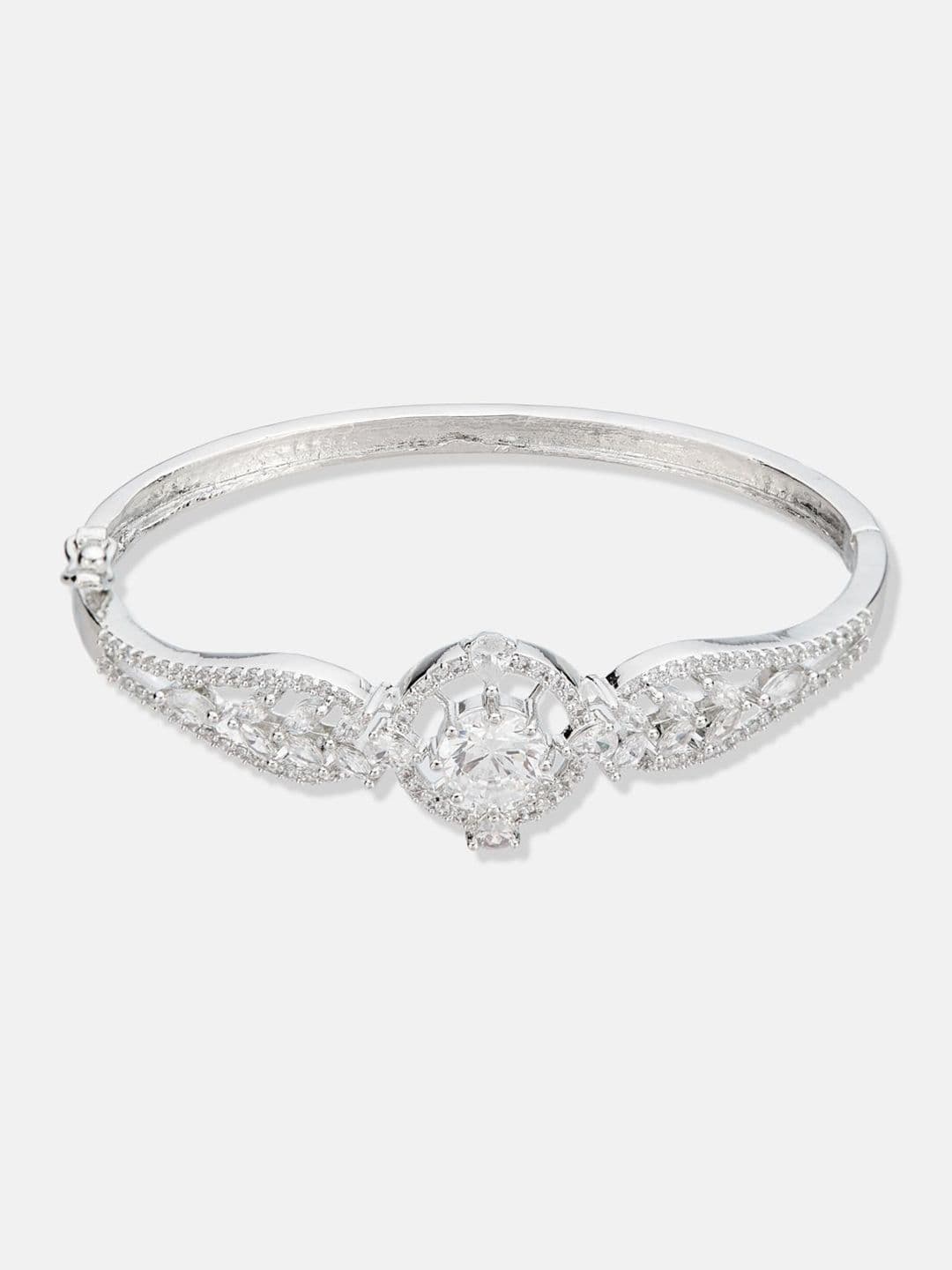 ATIBELLE Women 2 Brass Cubic Zirconia Silver-Plated Bangle-Style Bracelet thumbnail 5