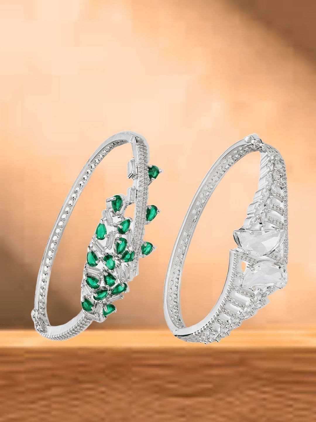 ATIBELLE Women 2 Brass Cubic Zirconia Silver-Plated Cuff Bracelet